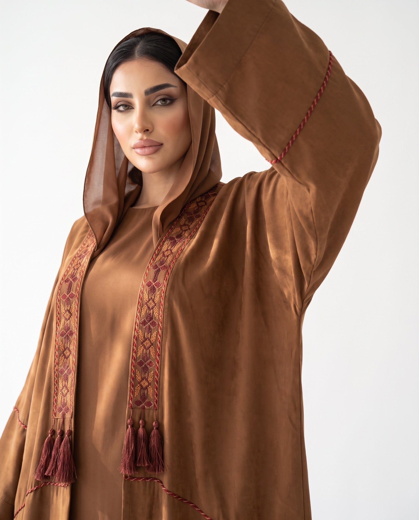 BK - Brown Silk Abaya - SASH - MIRA Y MANO
