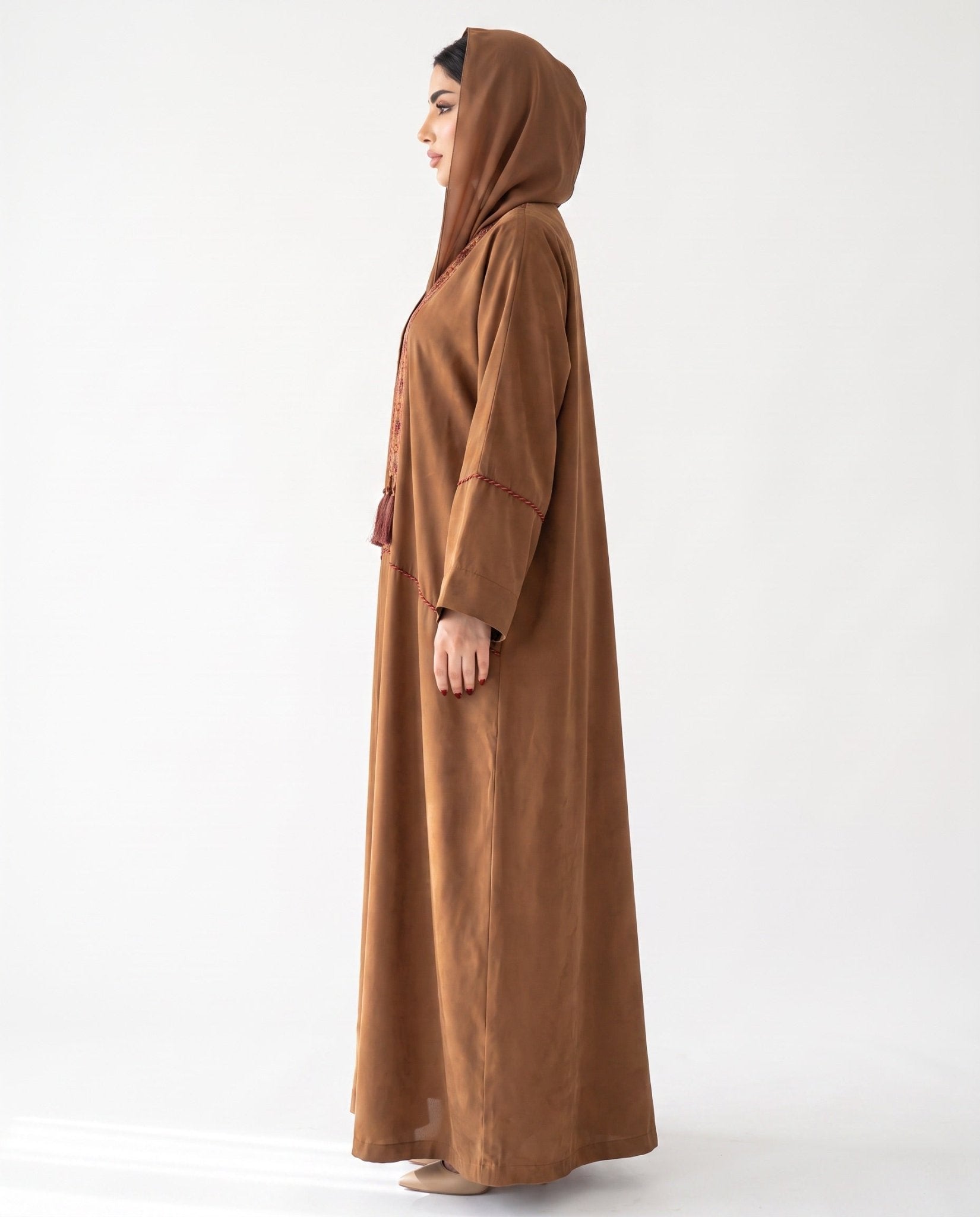 BK - Brown Silk Abaya - SASH - MIRA Y MANO