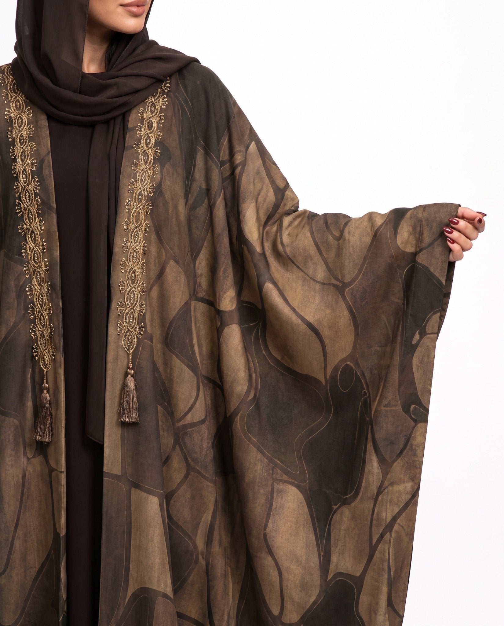 MB - Brown Silk Abaya - SASH - MIRA Y MANO