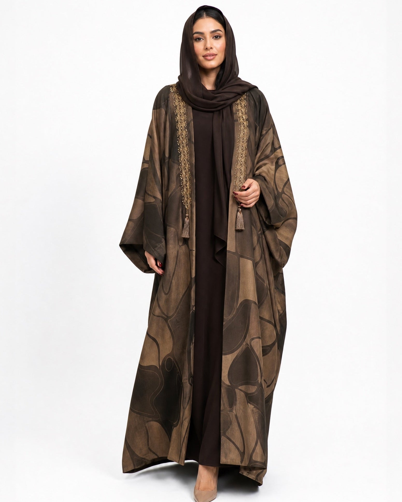 MB - Brown Silk Abaya - SASH - MIRA Y MANO