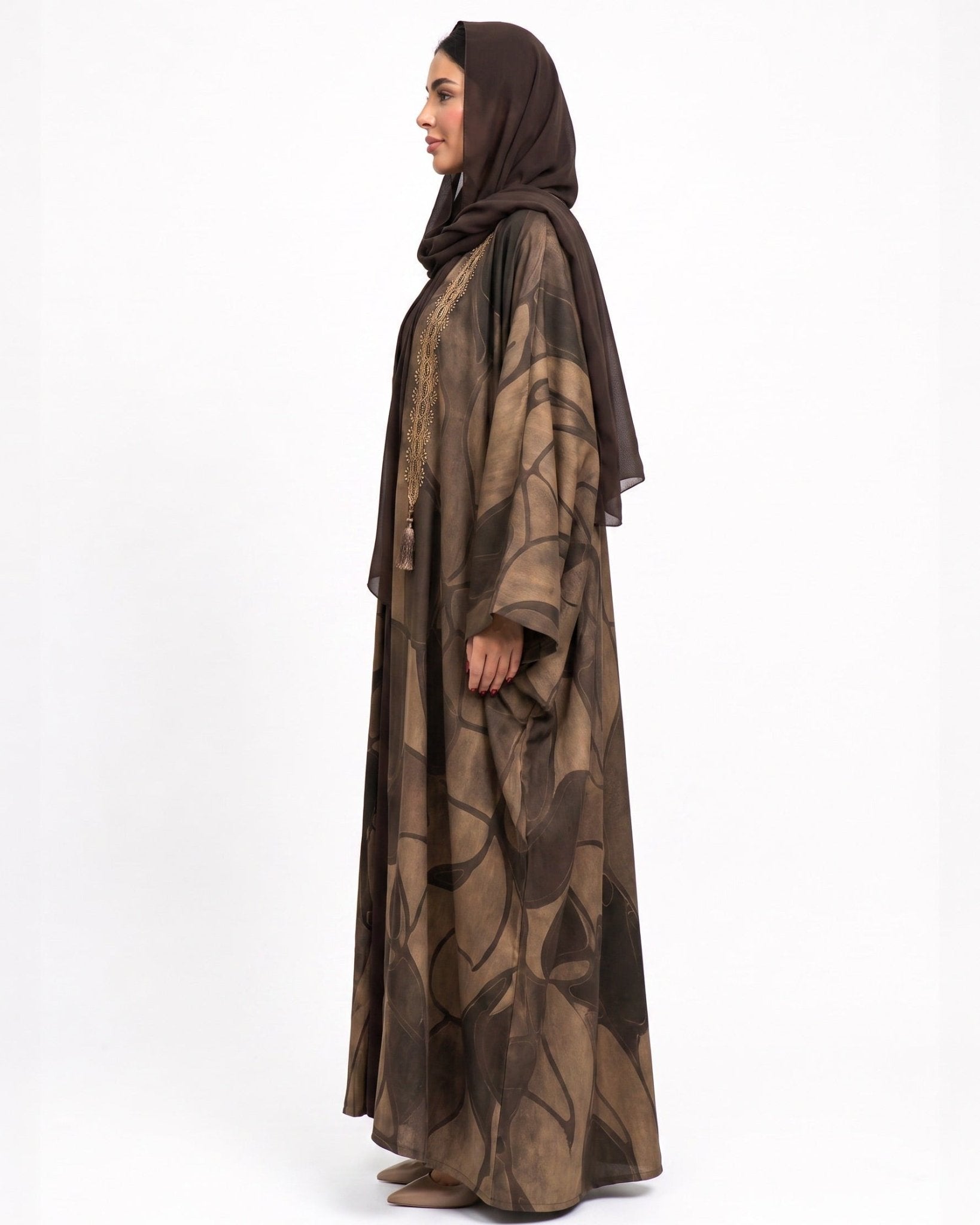 MB - Brown Silk Abaya - SASH - MIRA Y MANO