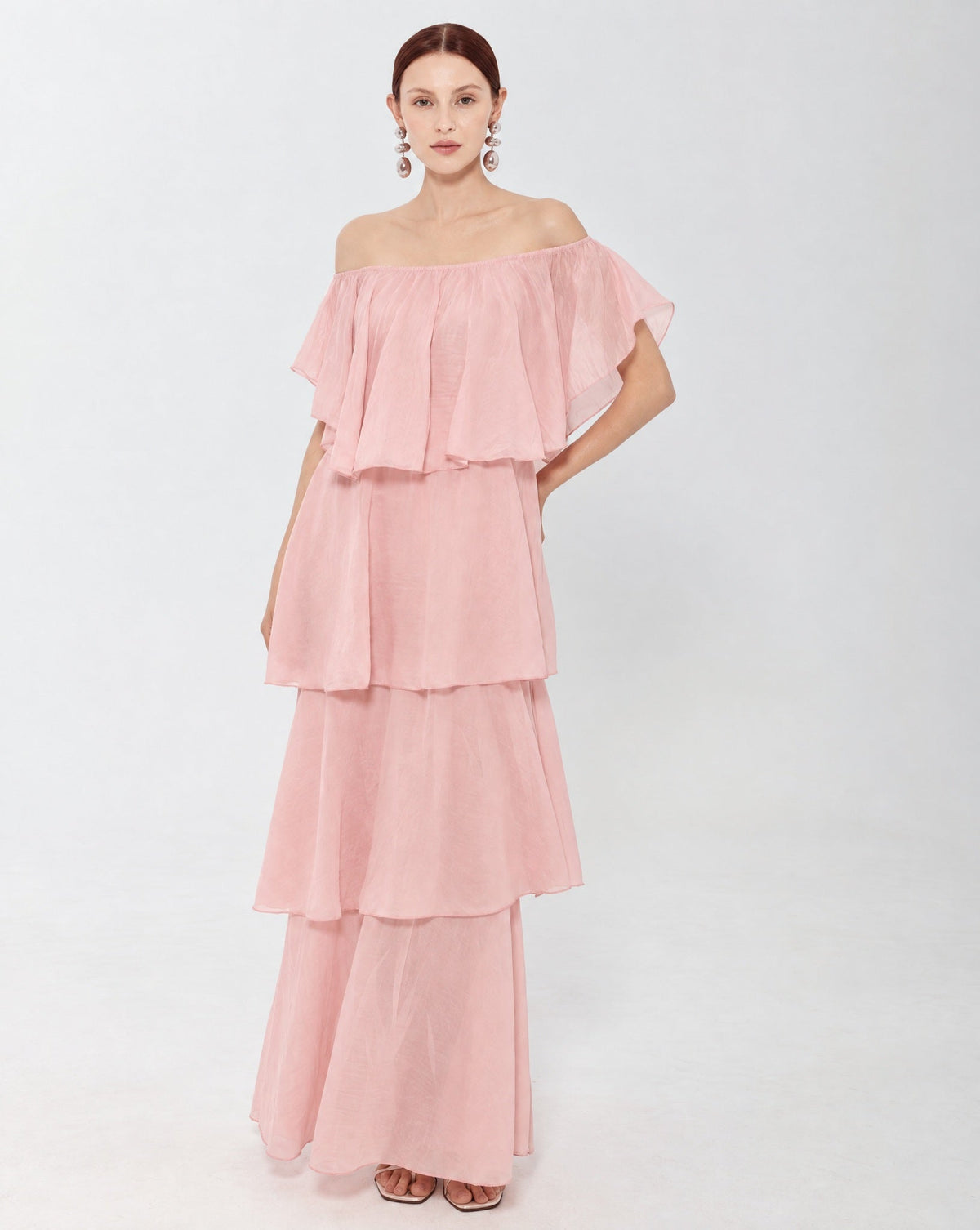 Layered Off Shoulder Pink Dress - MIRA Y MANO