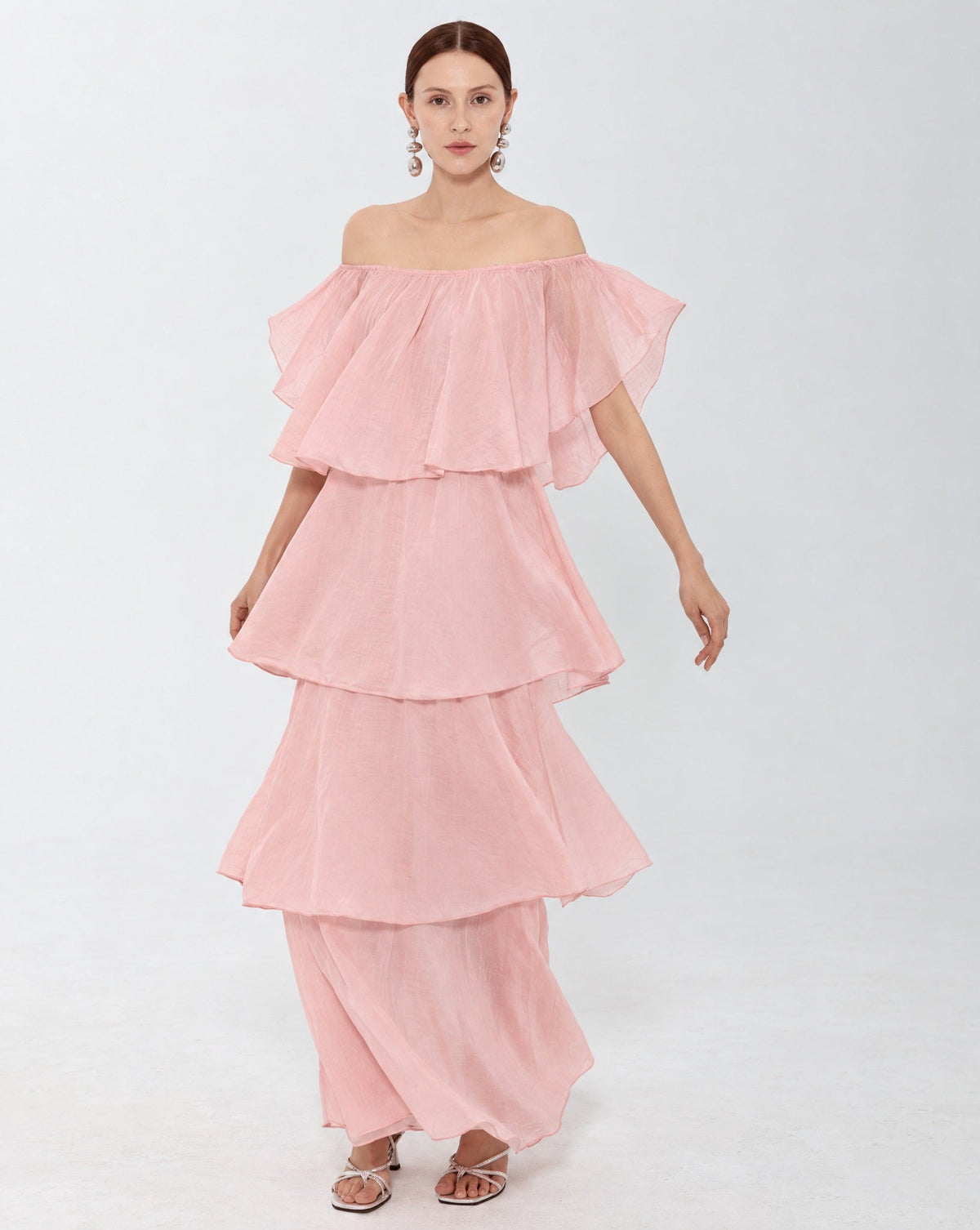 Layered Off Shoulder Pink Dress - MIRA Y MANO