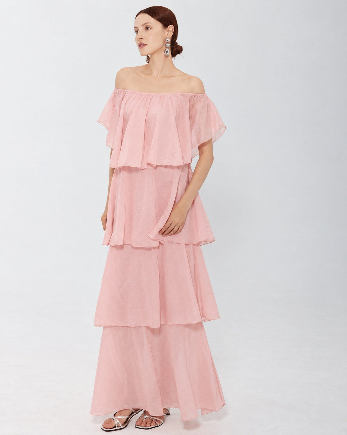 Layered Off Shoulder Pink Dress - MIRA Y MANO