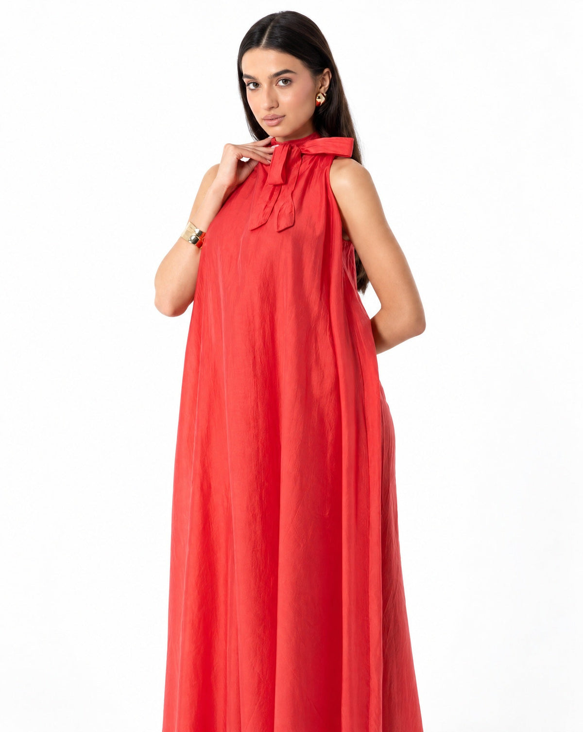 SS26 SLK 016 – Indian Red Cotton Dress - SILKERA - MIRA Y MANO