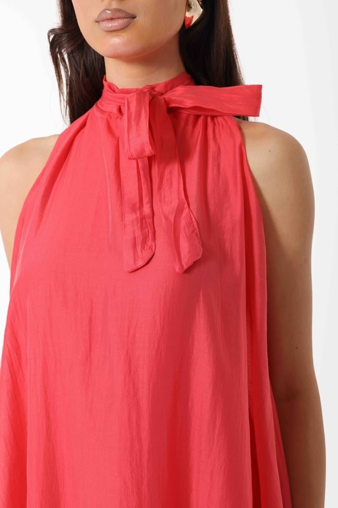 SS26 SLK 016 – Indian Red Cotton Dress - SILKERA - MIRA Y MANO