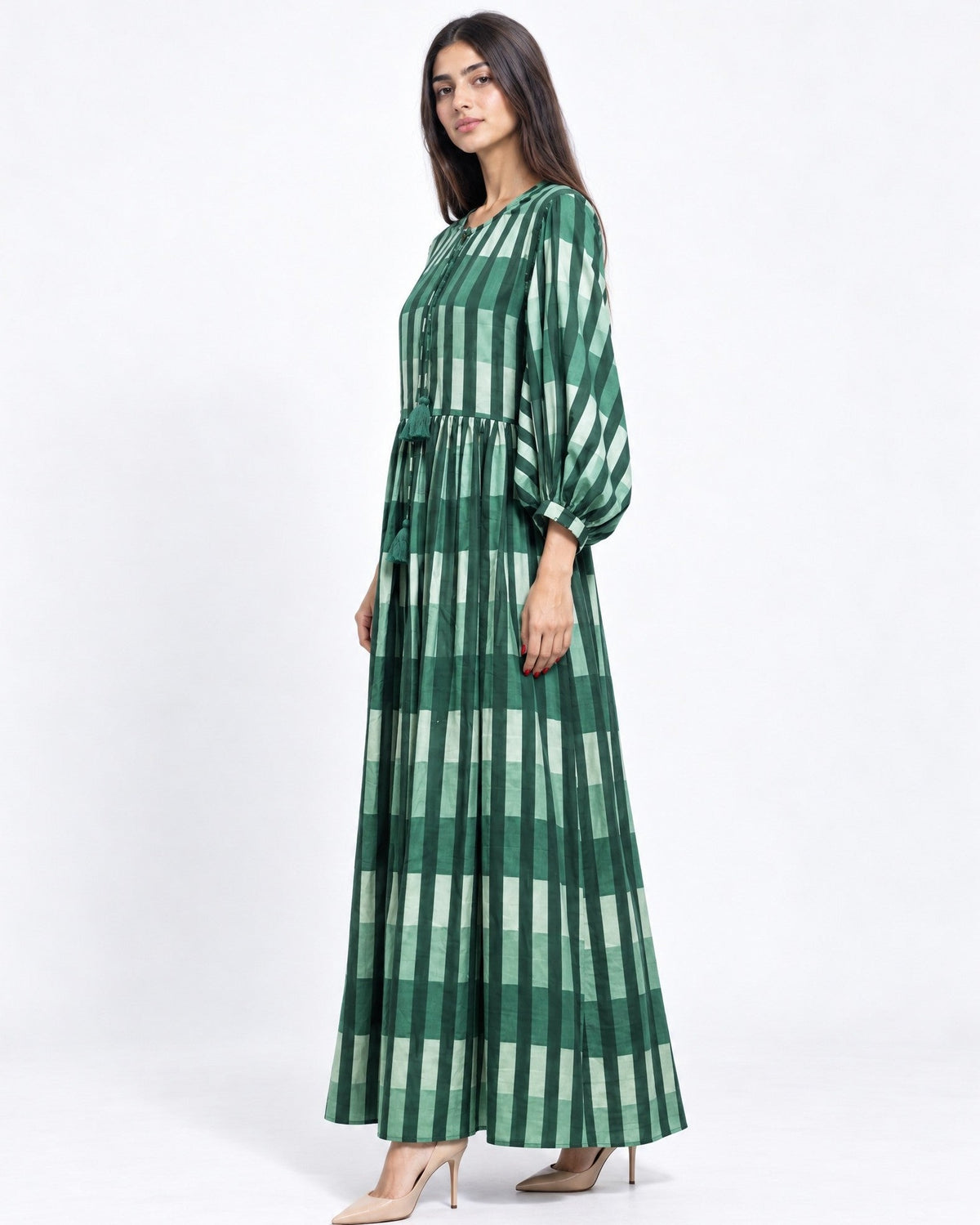 MALIA-GR - Green Cotton Kaftan - SR BY SONALI RAMAN - MIRA Y MANO