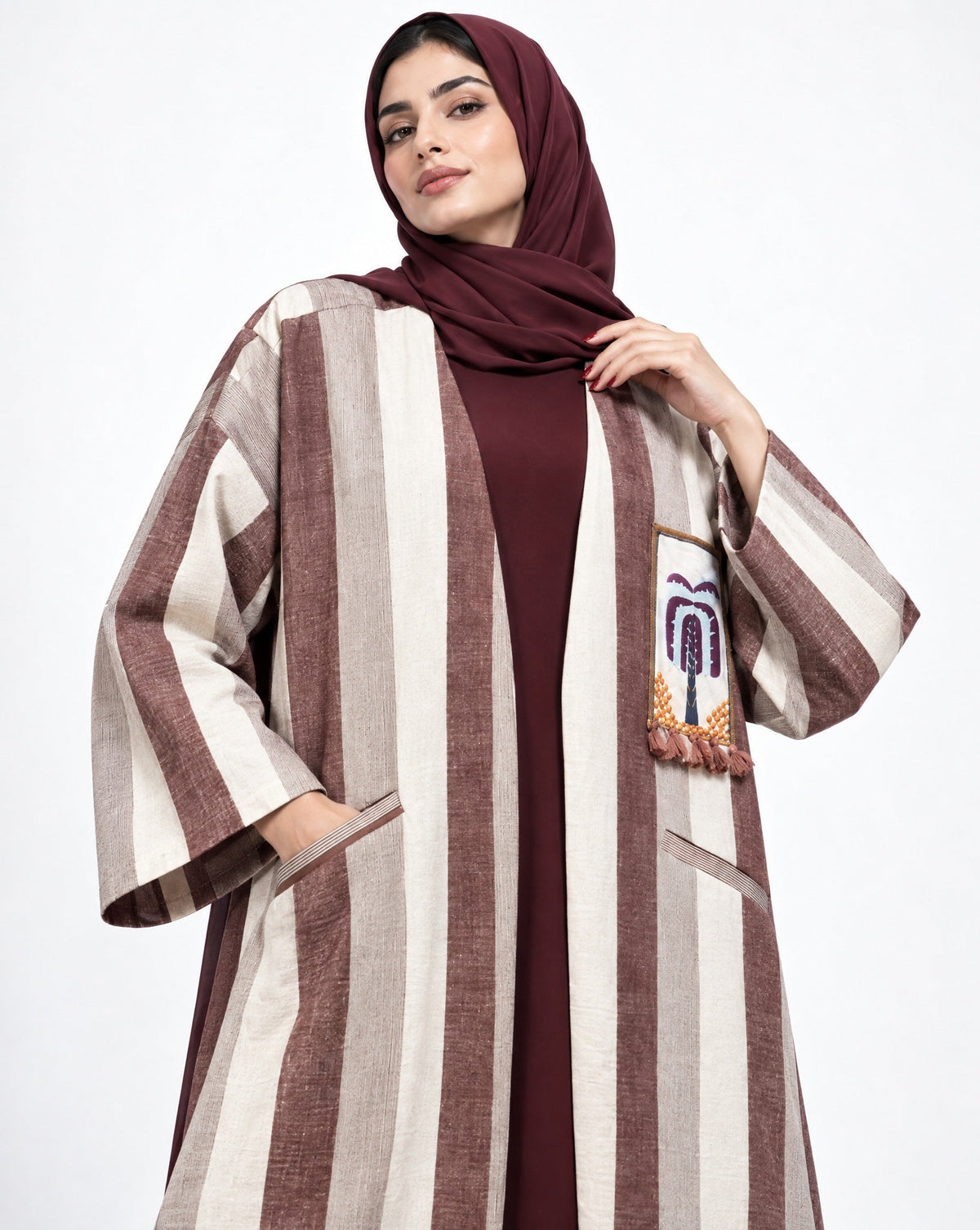 SAMARA-MR - Maroon Cotton Mix Abaya - SR BY SONALI RAMAN - MIRA Y MANO