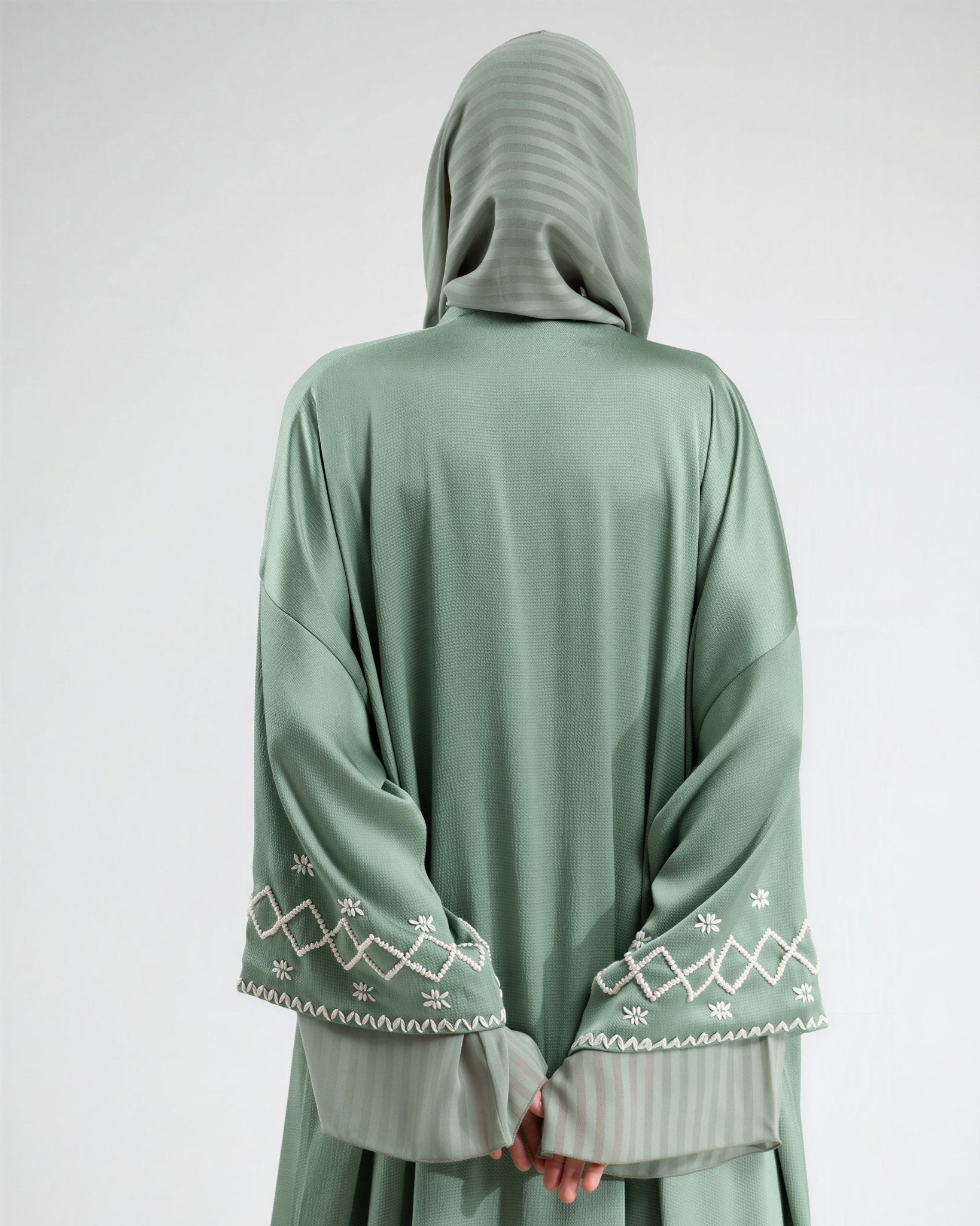 SS26STIT751 lime Green Crepe Abaya - STITCH LABEL - MIRA Y MANO
