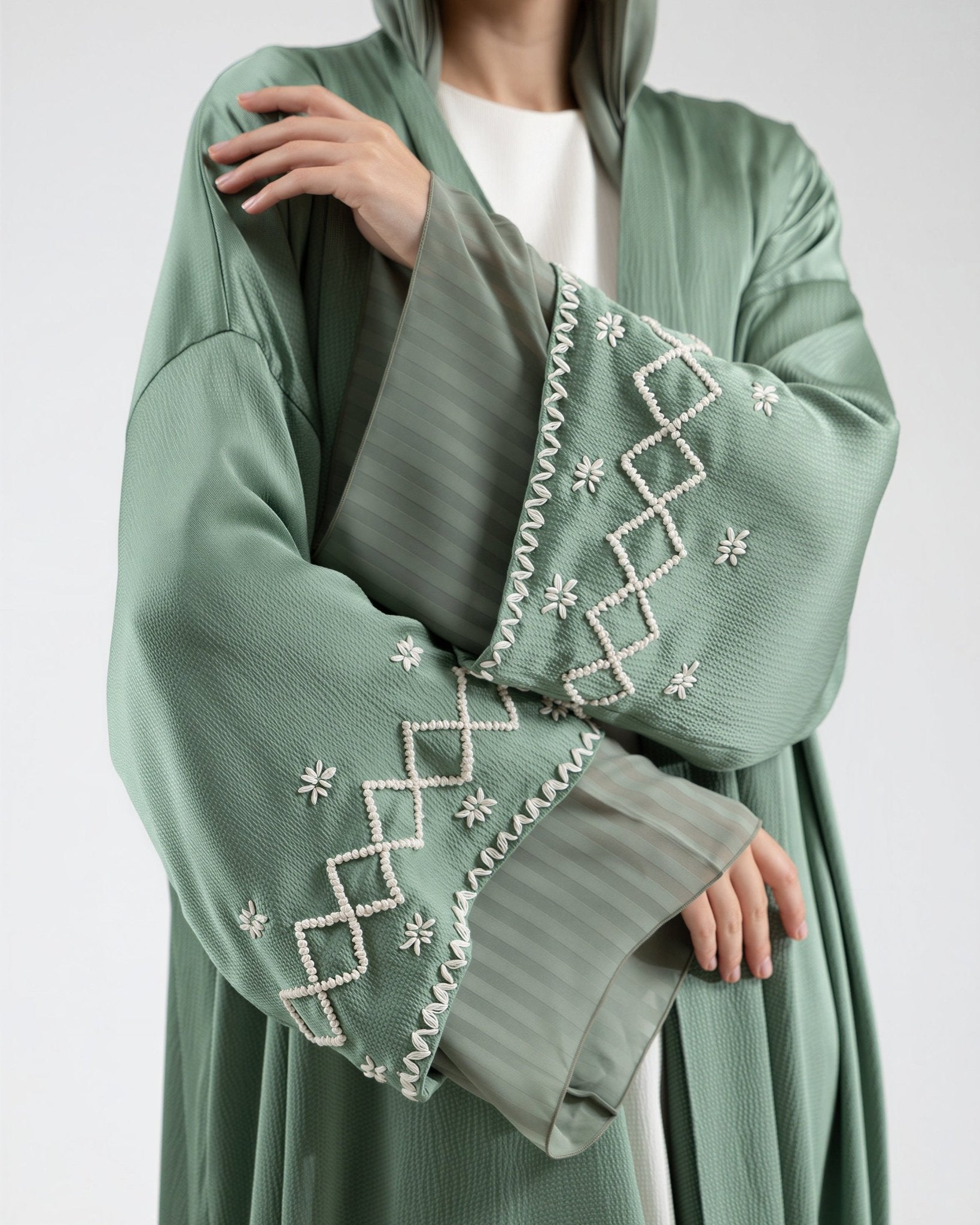 SS26STIT751 lime Green Crepe Abaya - STITCH LABEL - MIRA Y MANO