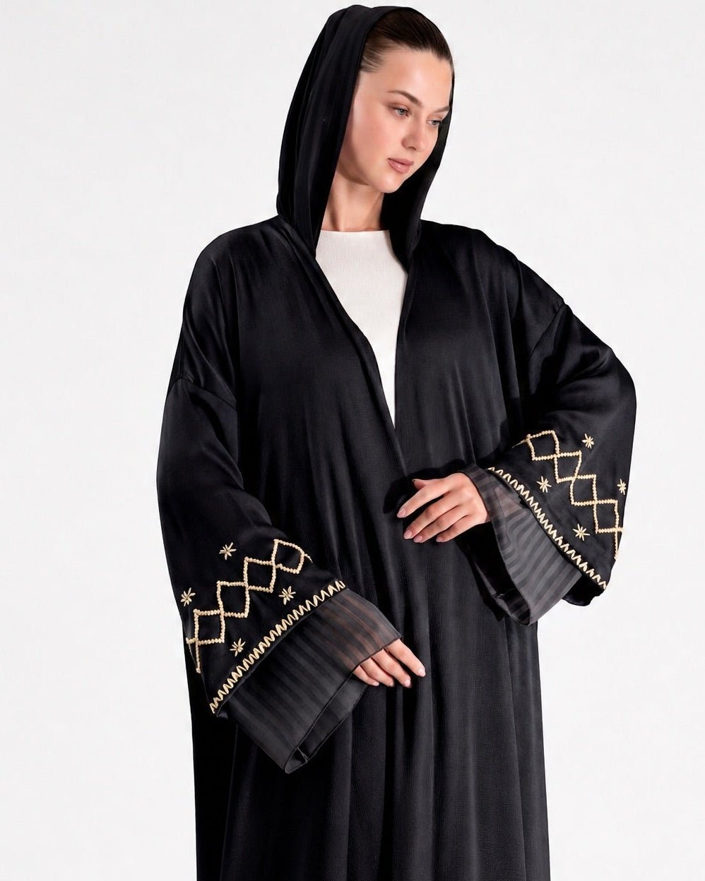 SS26STIT754 Black Crepe Abaya - STITCH LABEL - MIRA Y MANO