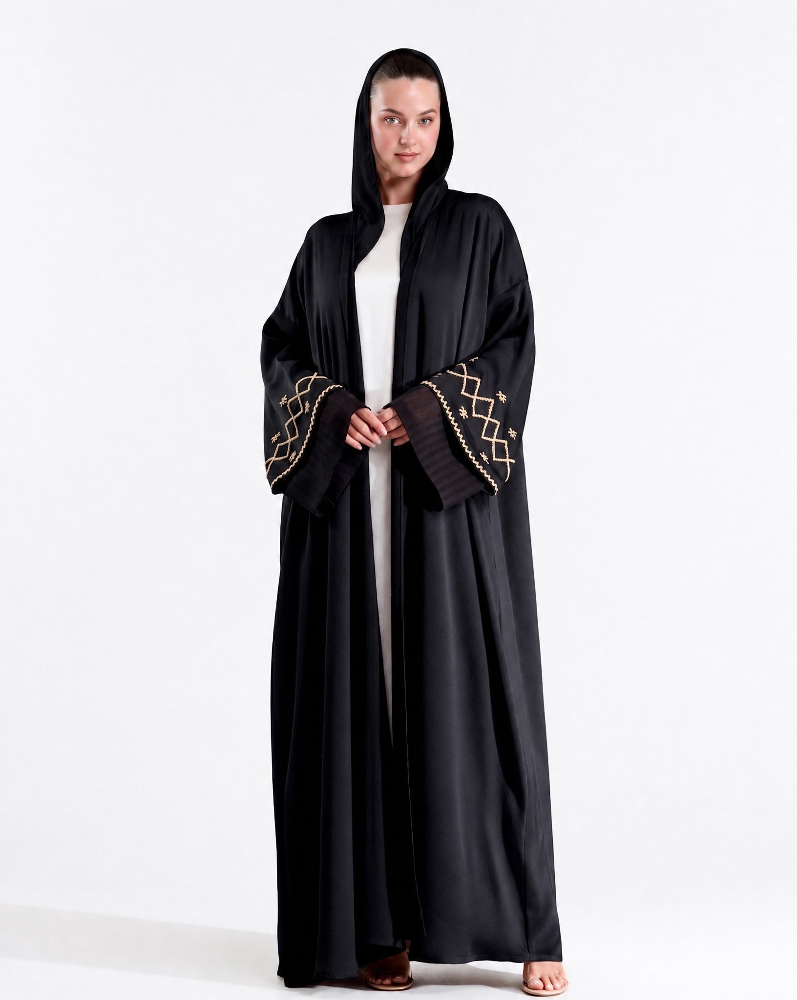 SS26STIT754 Black Crepe Abaya - STITCH LABEL - MIRA Y MANO