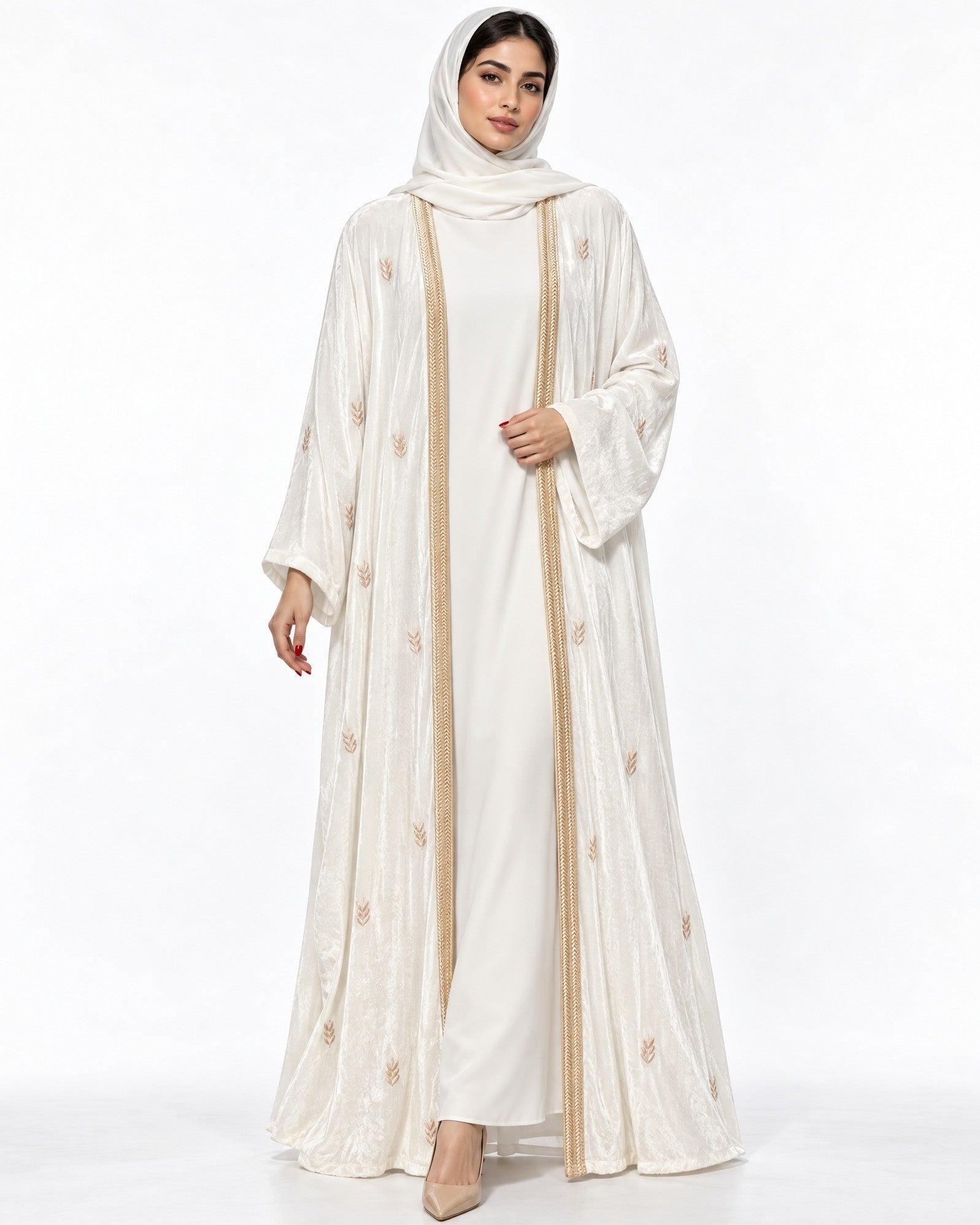 FG 983-WH ABAYA - STYLE HAUTE COUTURE - MIRA Y MANO