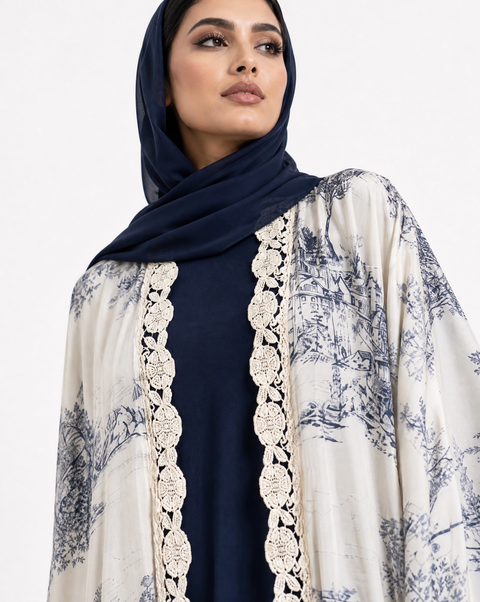 510SU-BL-Beige Cotton Abaya - SUZAN MUZAFFAR - MIRA Y MANO