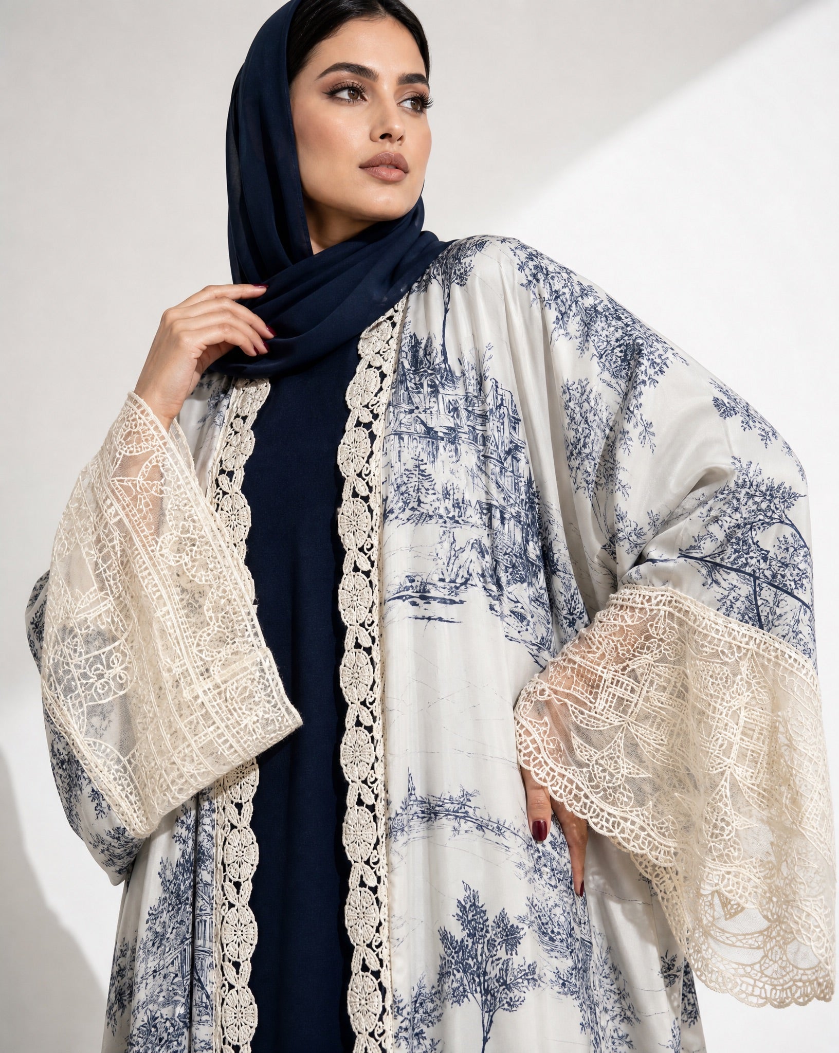 510SU-BL-Beige Cotton Abaya - SUZAN MUZAFFAR - MIRA Y MANO