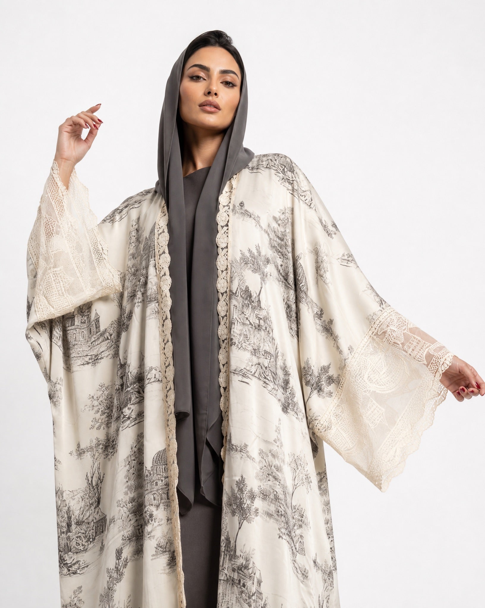 510SU-BR-Beige Cotton Abaya - SUZAN MUZAFFAR - MIRA Y MANO