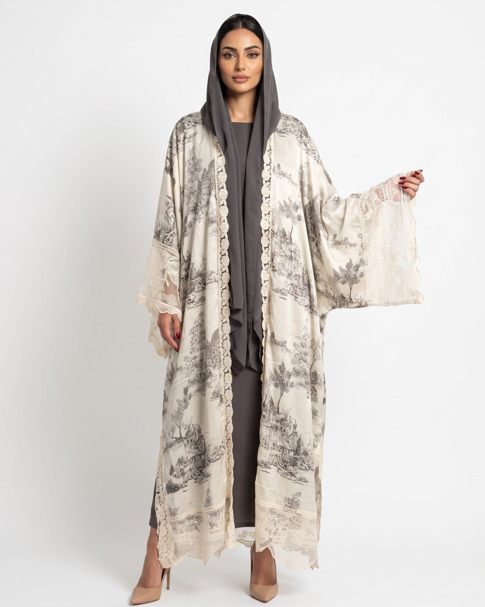 510SU-BR-Beige Cotton Abaya - SUZAN MUZAFFAR - MIRA Y MANO