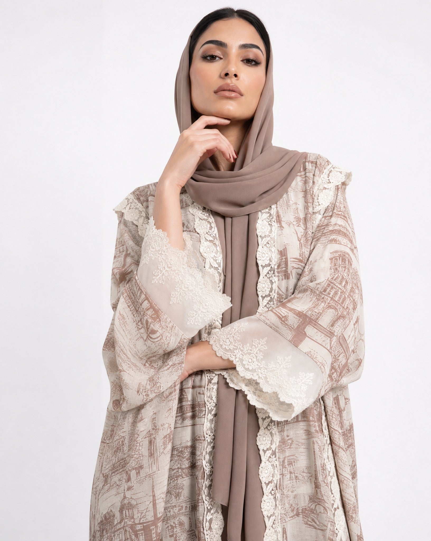 510SU-PK-Beige Cotton Abaya - SUZAN MUZAFFAR - MIRA Y MANO