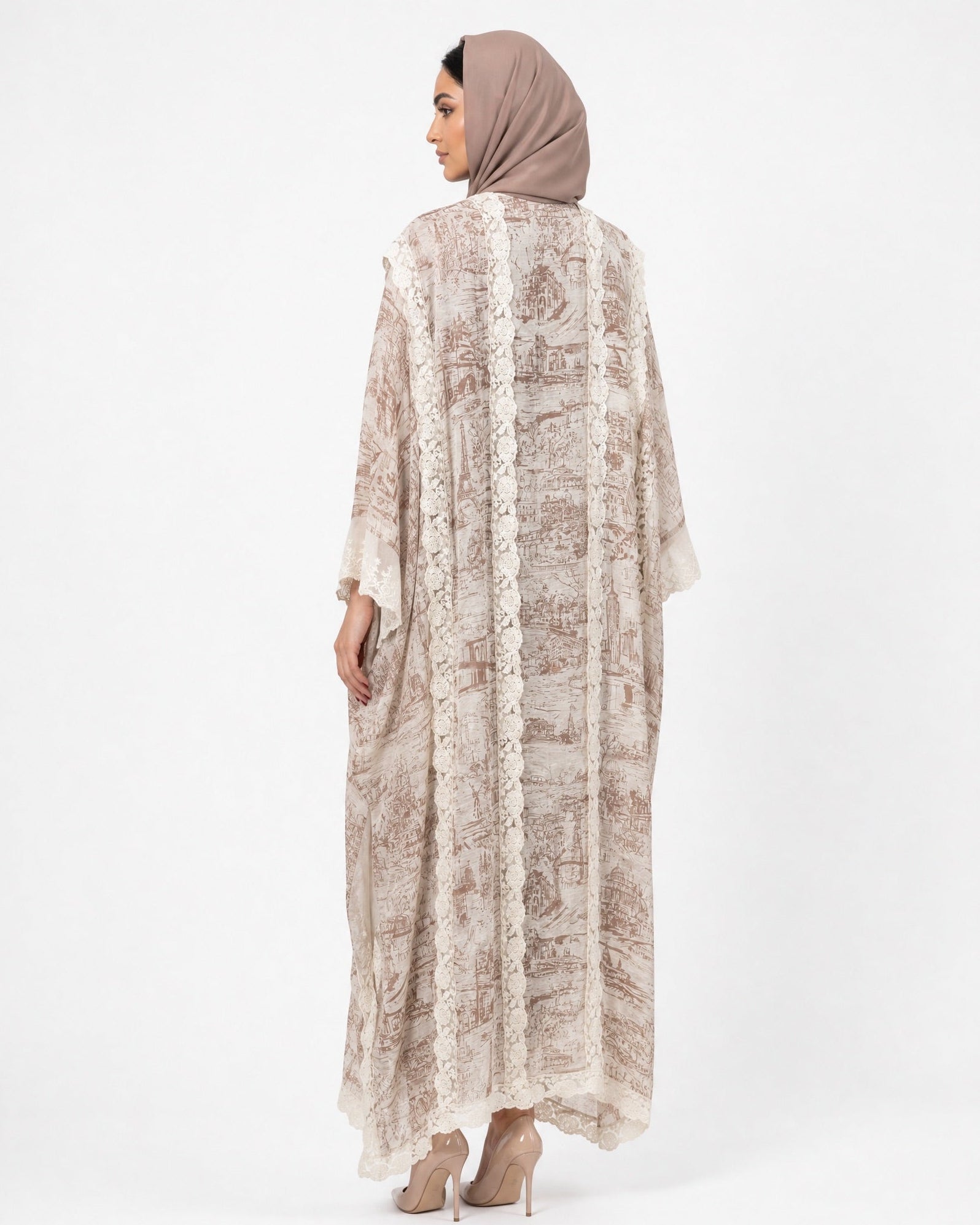 510SU-PK-Beige Cotton Abaya - SUZAN MUZAFFAR - MIRA Y MANO