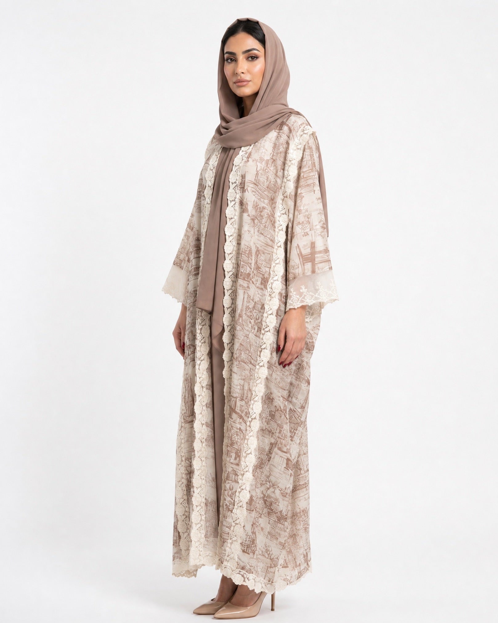 510SU-PK-Beige Cotton Abaya - SUZAN MUZAFFAR - MIRA Y MANO
