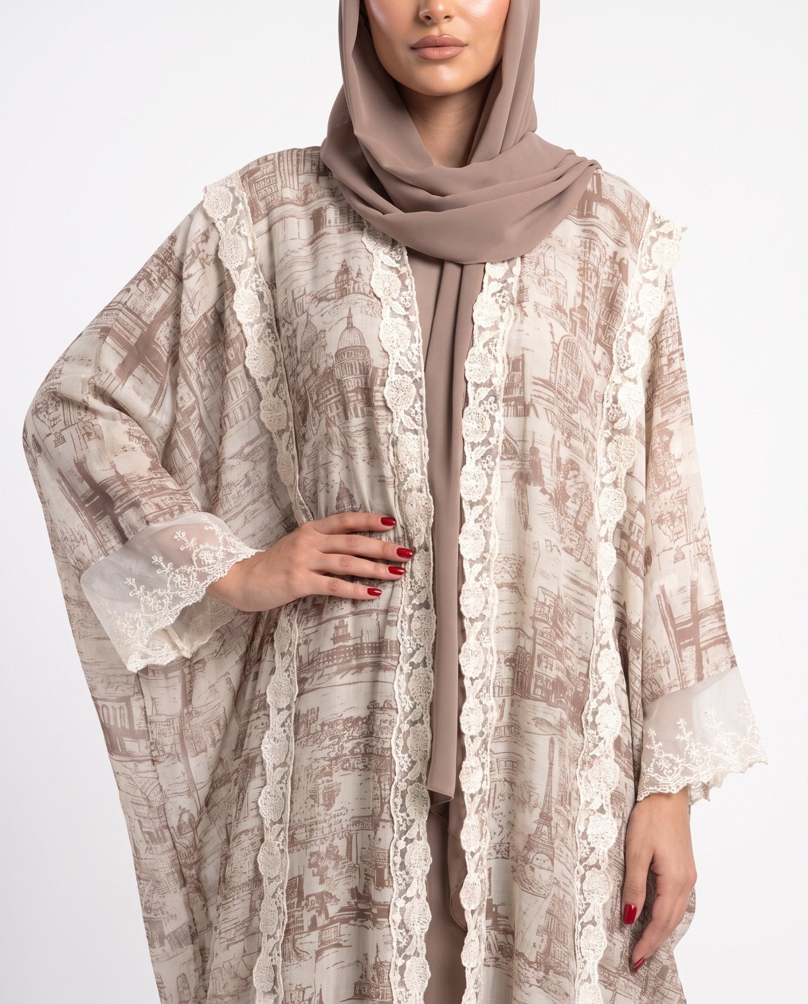 510SU-PK-Beige Cotton Abaya - SUZAN MUZAFFAR - MIRA Y MANO