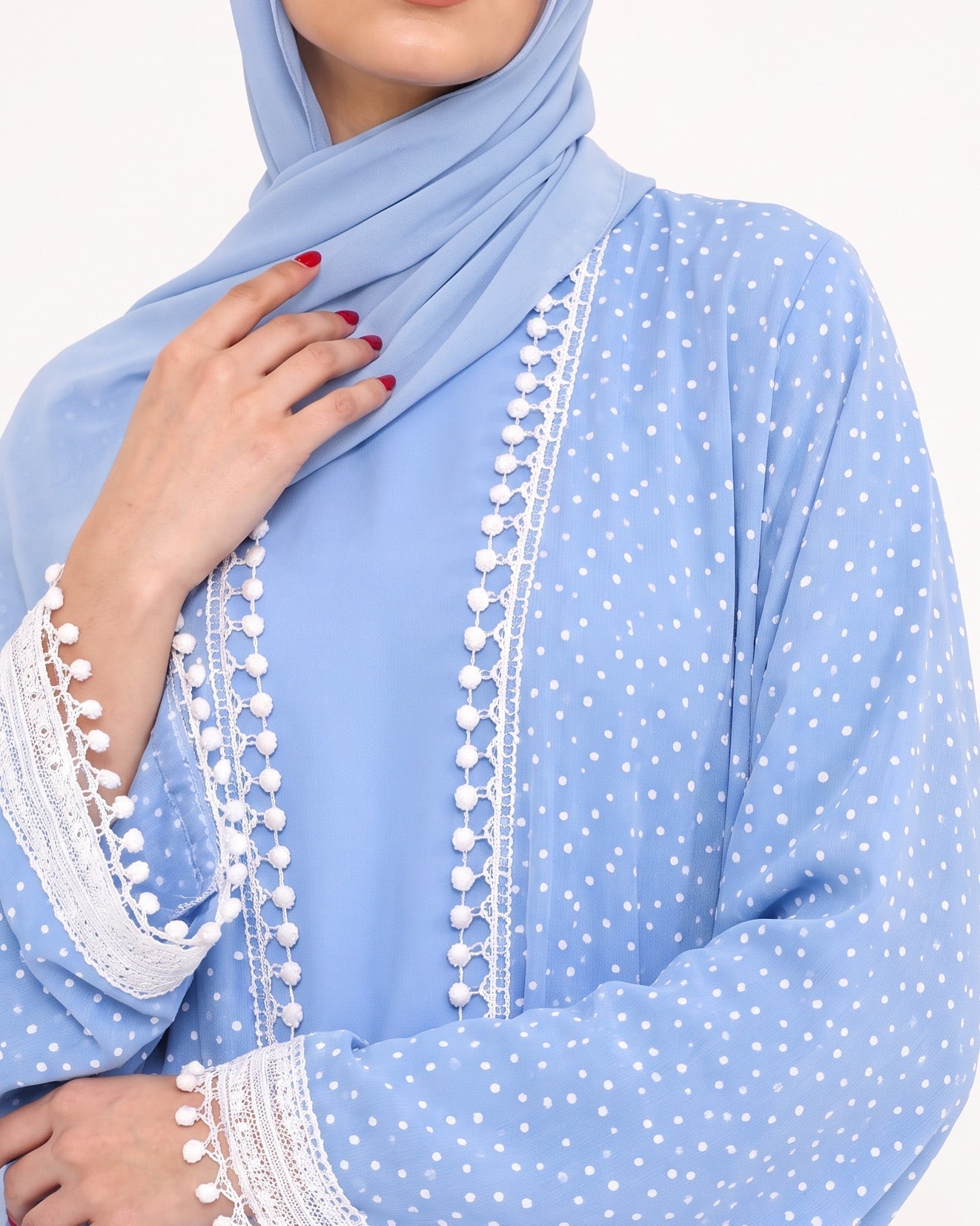 540SU-LB-Light Blue Cotton Abaya - SUZAN MUZAFFAR - MIRA Y MANO