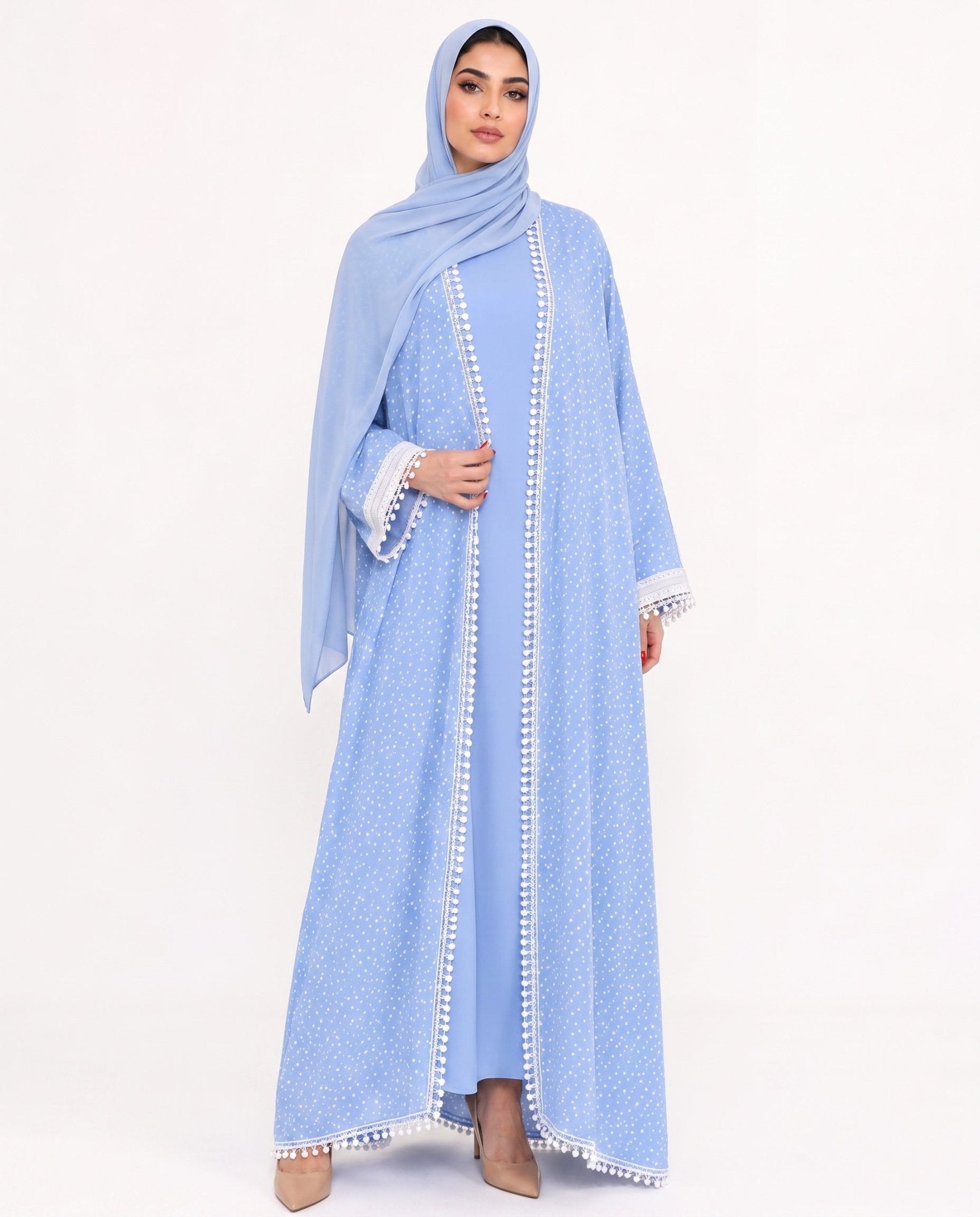 540SU-LB-Light Blue Cotton Abaya - SUZAN MUZAFFAR - MIRA Y MANO