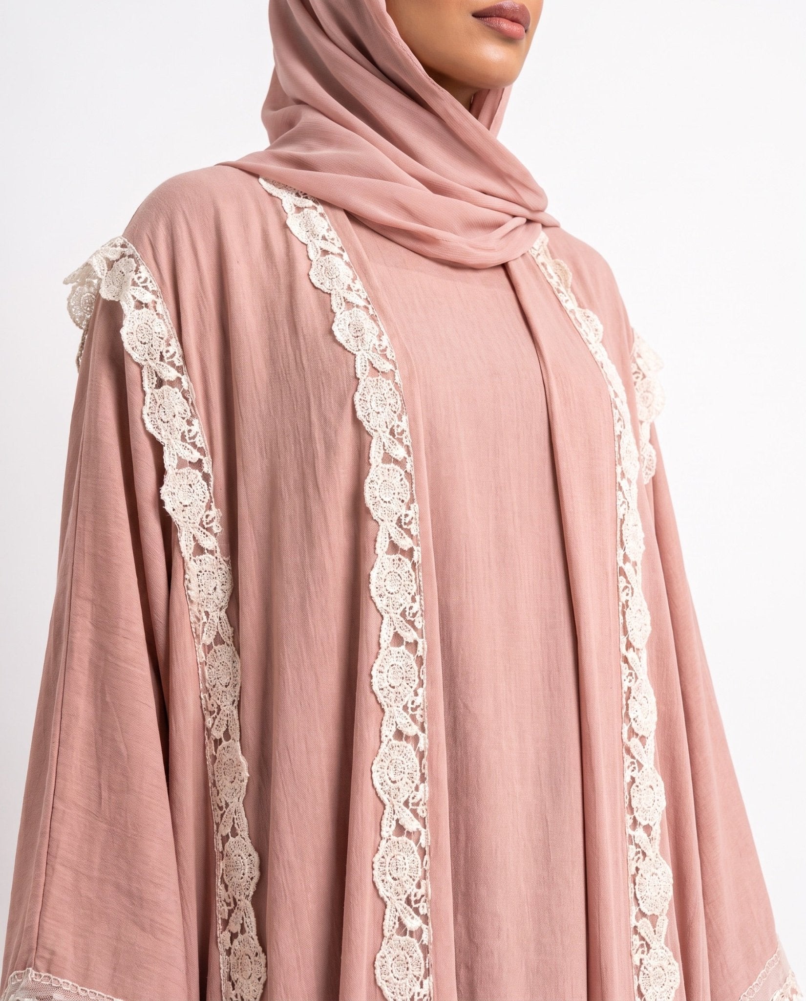 560SU-LP-Light Pink Linen Abaya - SUZAN MUZAFFAR - MIRA Y MANO