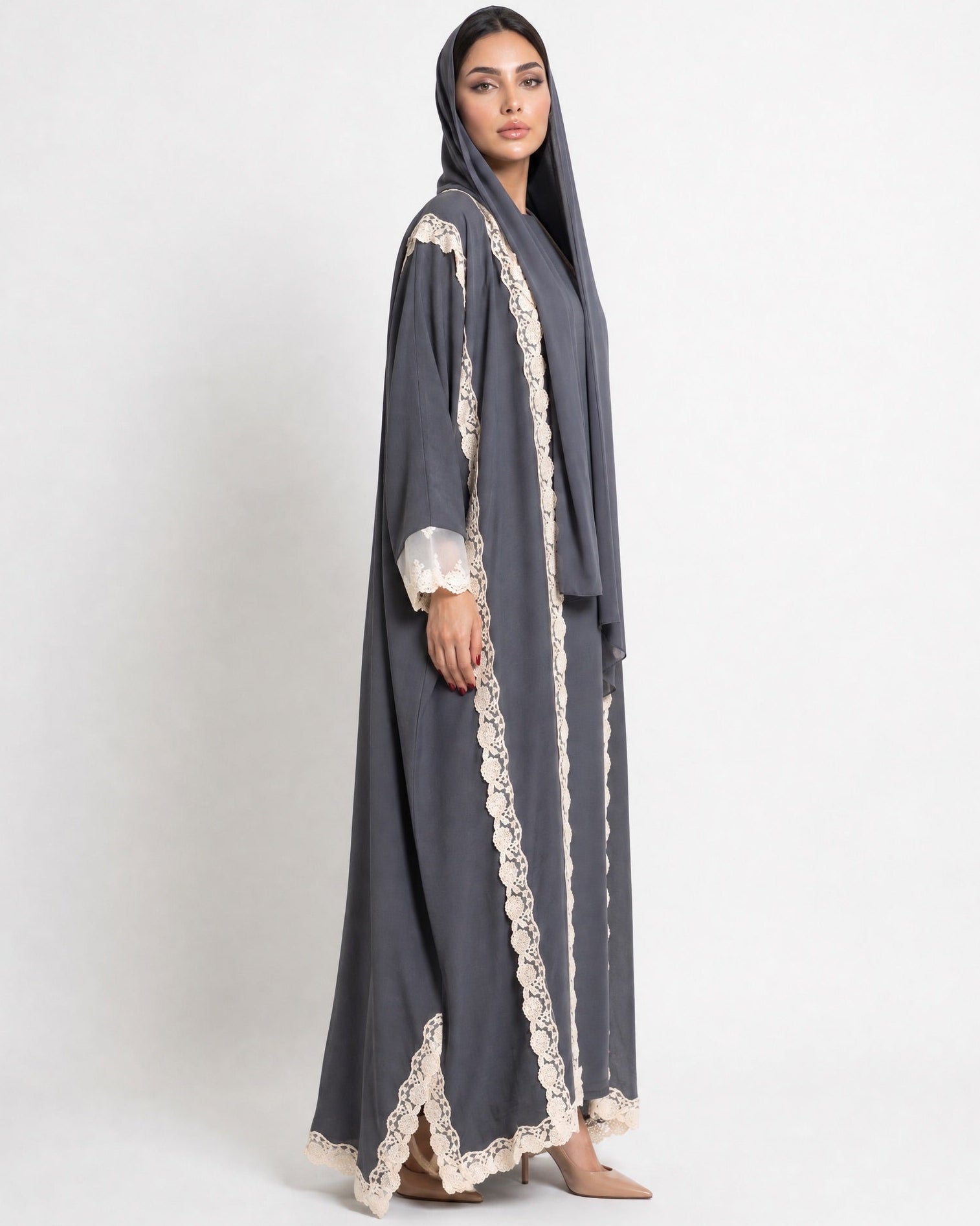 560SU-LSG-Light Slate Gray Linen Abaya - SUZAN MUZAFFAR - MIRA Y MANO