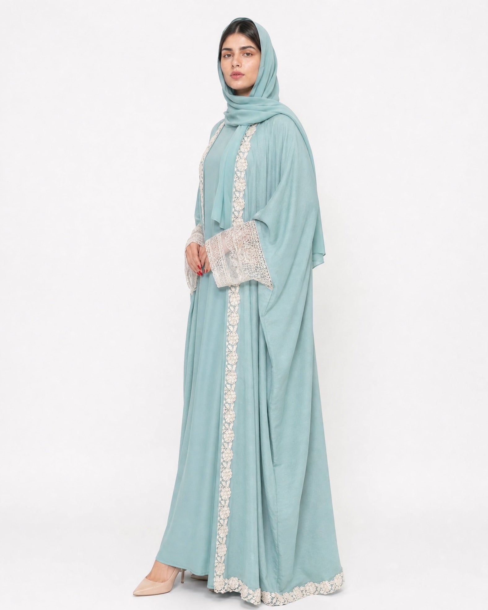 560SU-MA-Medium Aquamarine Abaya - SUZAN MUZAFFAR - MIRA Y MANO