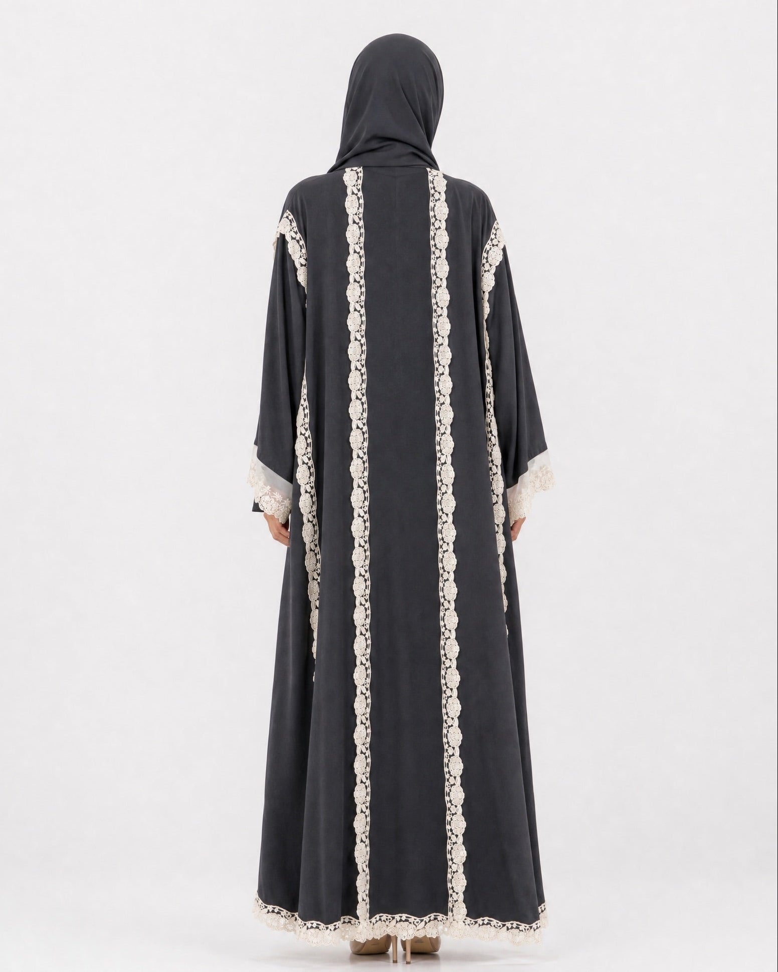 560SU-SG-Slate Gray Linen Abaya - SUZAN MUZAFFAR - MIRA Y MANO