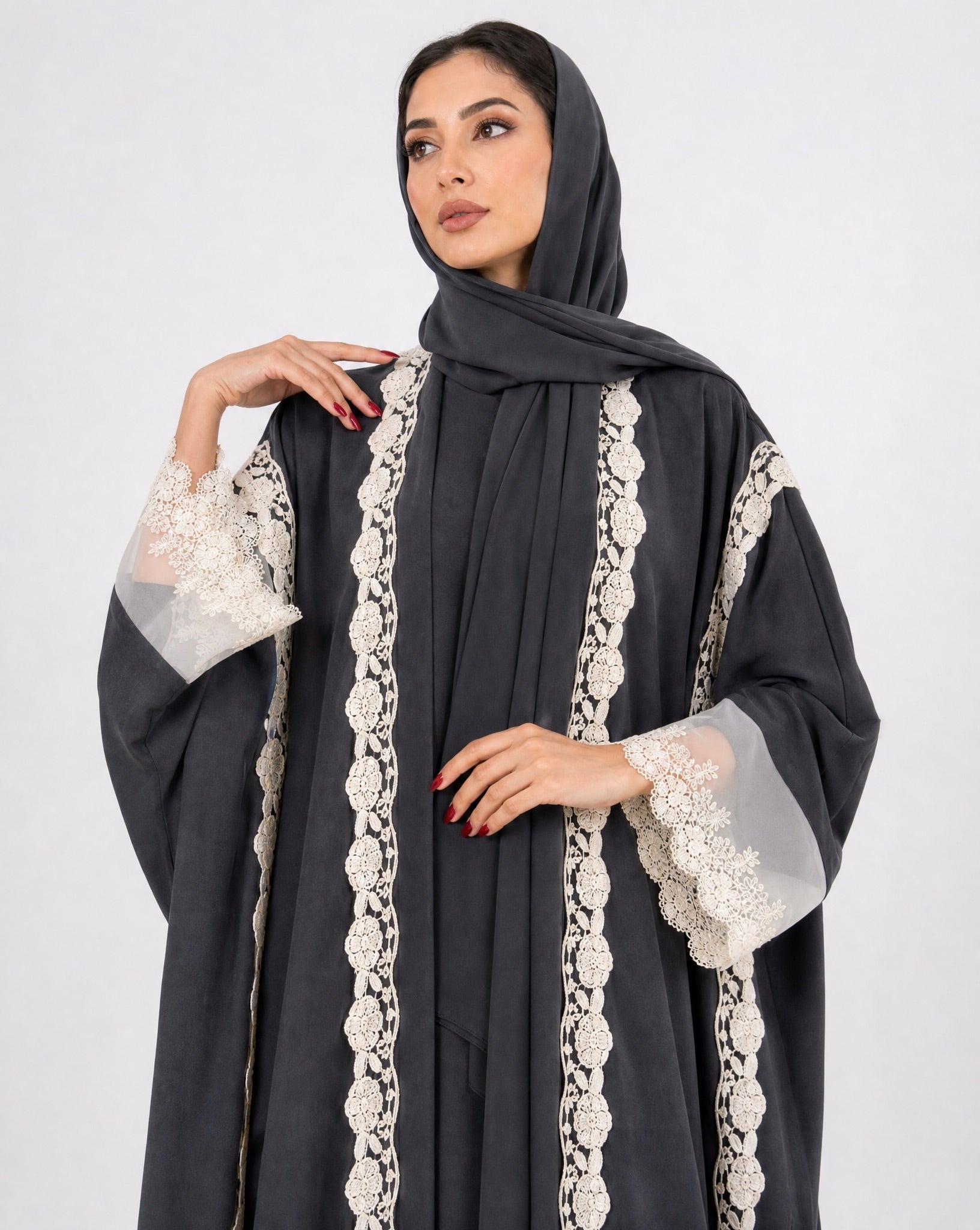 560SU-SG-Slate Gray Linen Abaya - SUZAN MUZAFFAR - MIRA Y MANO