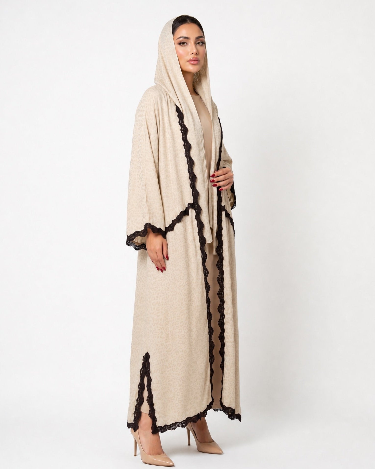 580SU-BG-Beige Linen Abaya - SUZAN MUZAFFAR - MIRA Y MANO