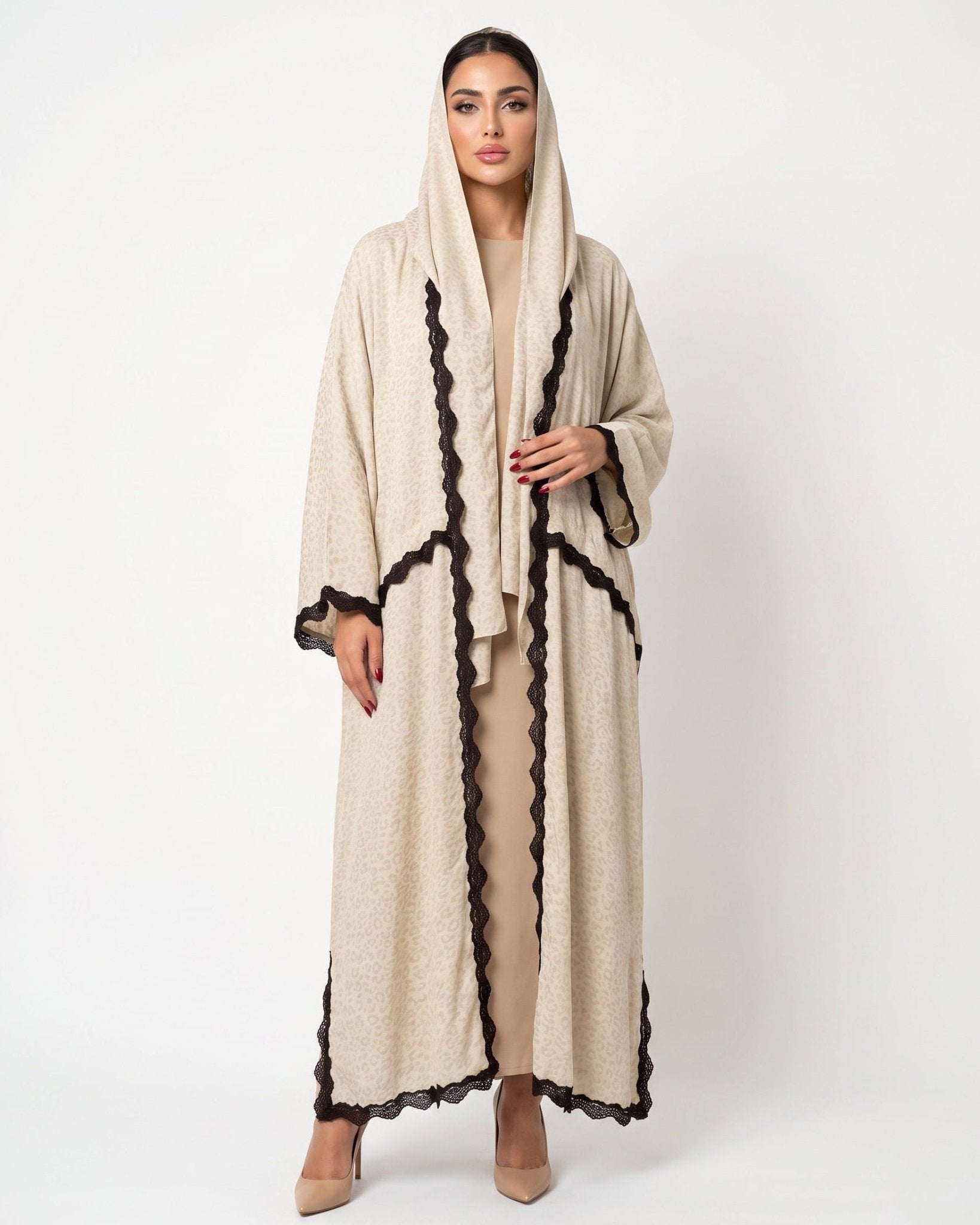 580SU-BG-Beige Linen Abaya - SUZAN MUZAFFAR - MIRA Y MANO