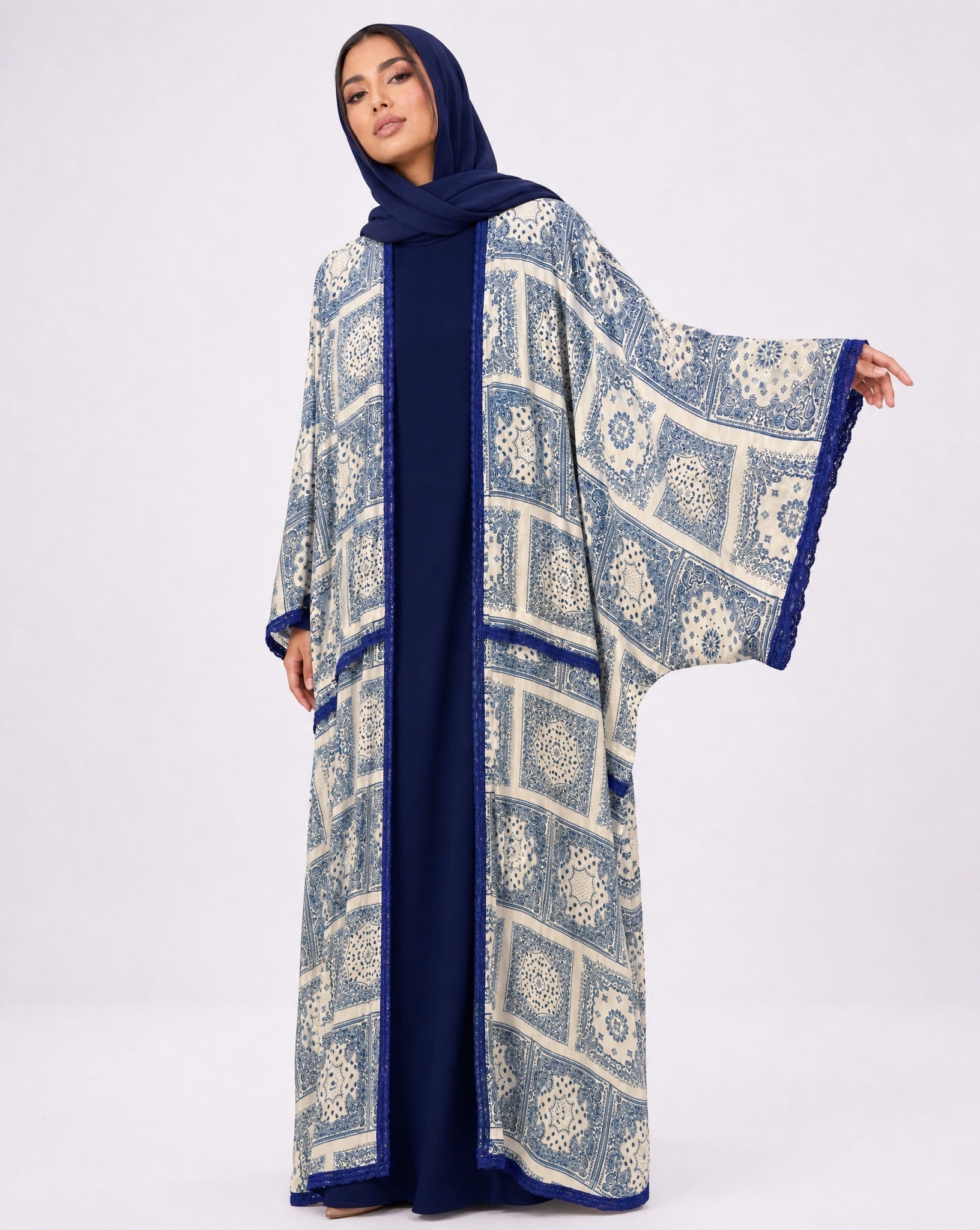 580SU-BL-Beige Cotton Abaya - SUZAN MUZAFFAR - MIRA Y MANO