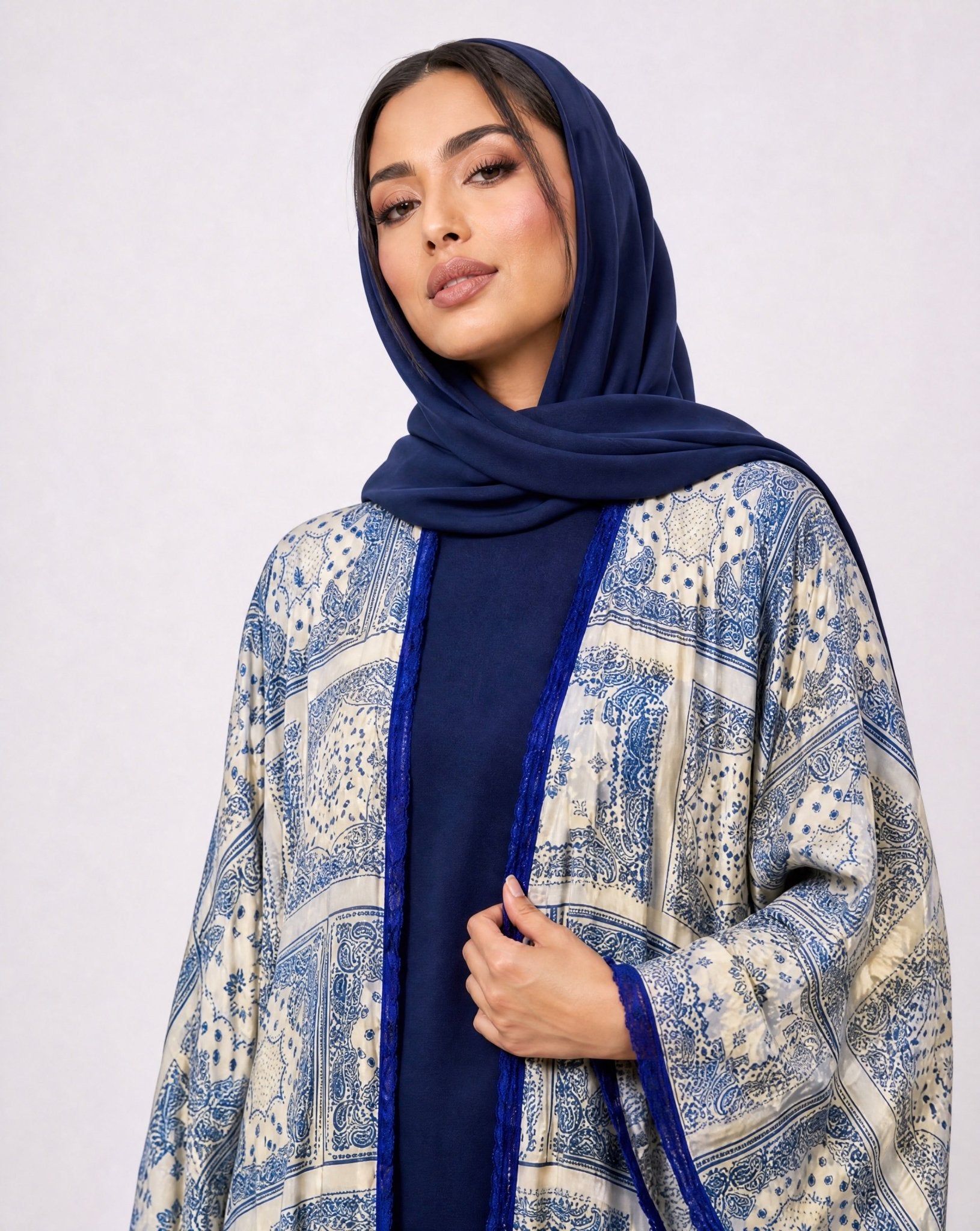 580SU-BL-Beige Cotton Abaya - SUZAN MUZAFFAR - MIRA Y MANO