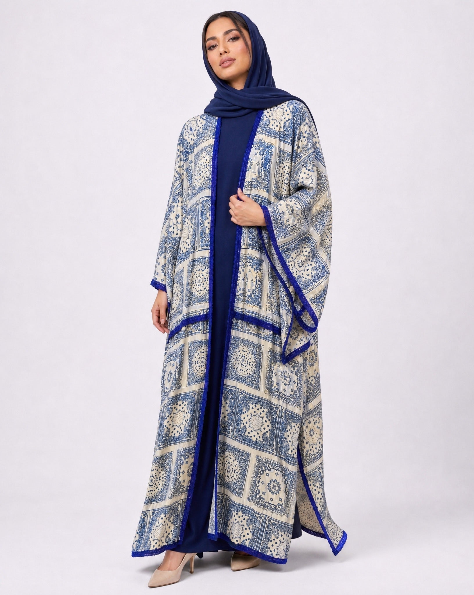 580SU-BL-Beige Cotton Abaya - SUZAN MUZAFFAR - MIRA Y MANO