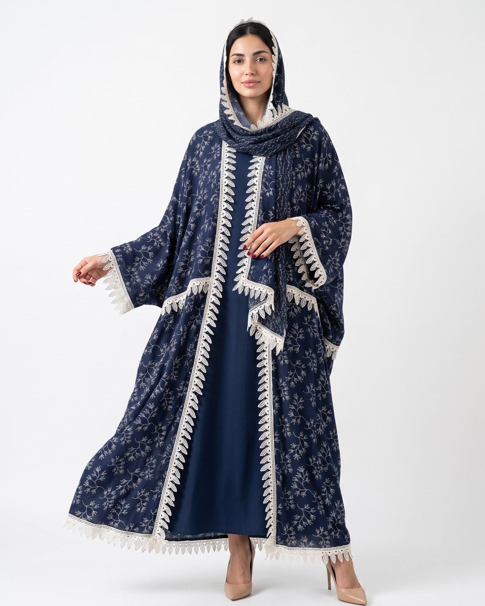 580SU-NY-Navy Cotton Mix Abaya - SUZAN MUZAFFAR - MIRA Y MANO