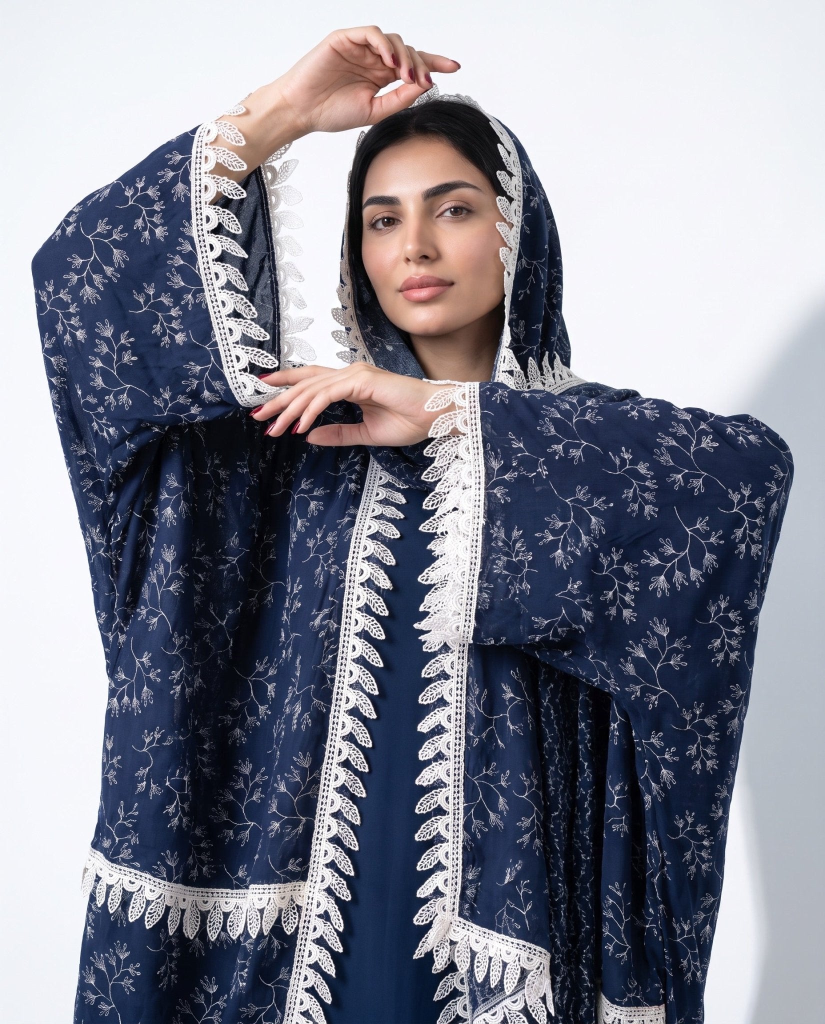 580SU-NY-Navy Cotton Mix Abaya - SUZAN MUZAFFAR - MIRA Y MANO