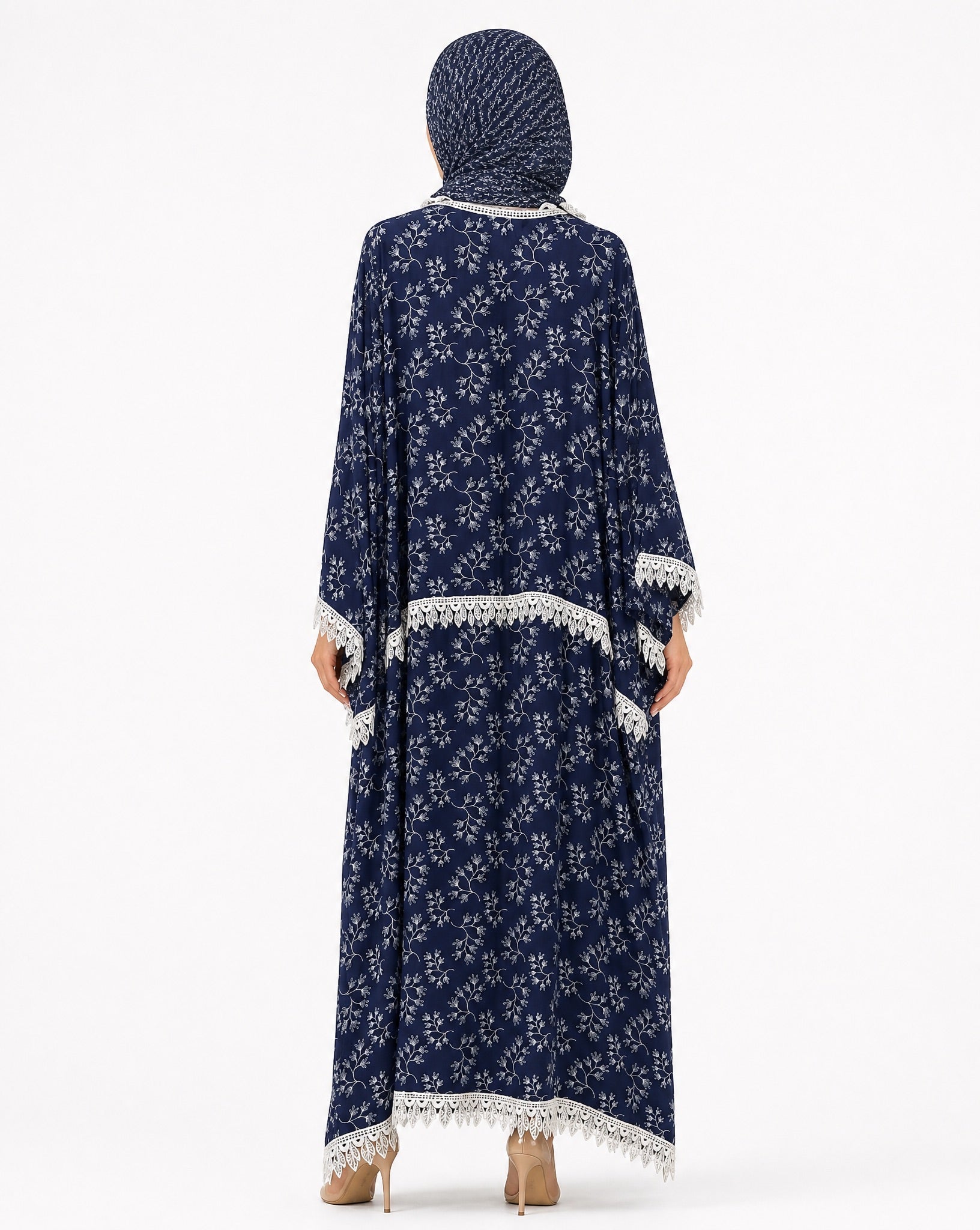 580SU-NY-Navy Cotton Mix Abaya - SUZAN MUZAFFAR - MIRA Y MANO