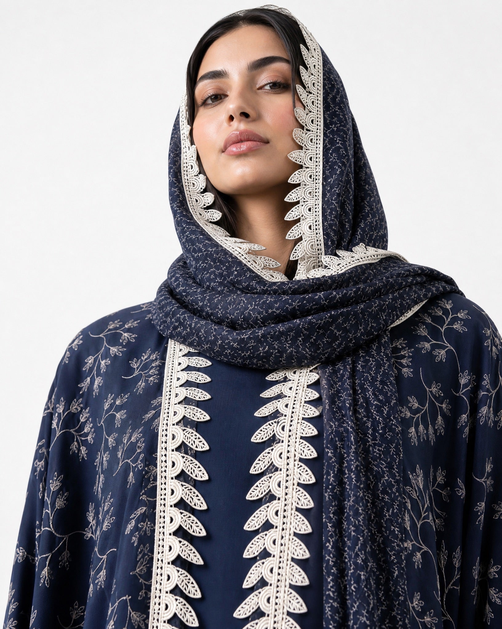 580SU-NY-Navy Cotton Mix Abaya - SUZAN MUZAFFAR - MIRA Y MANO