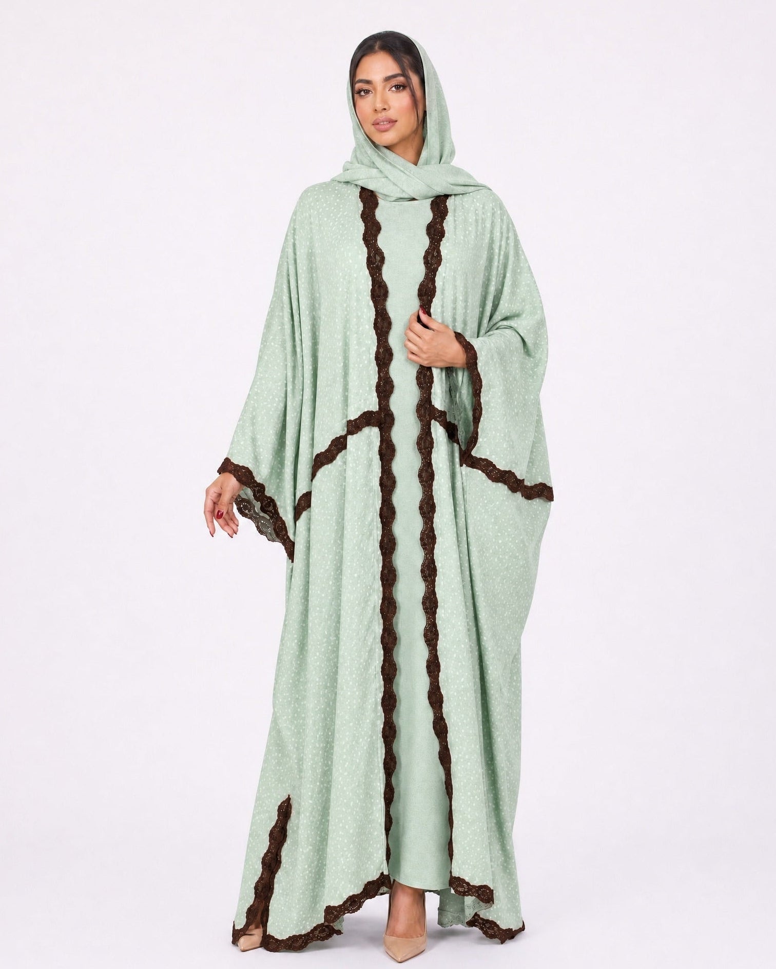 580SU-PG-Pale Green Cotton Abaya - SUZAN MUZAFFAR - MIRA Y MANO