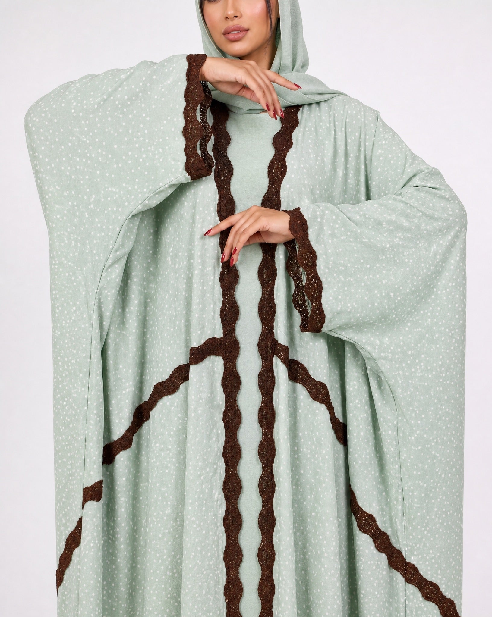 580SU-PG-Pale Green Cotton Abaya - SUZAN MUZAFFAR - MIRA Y MANO