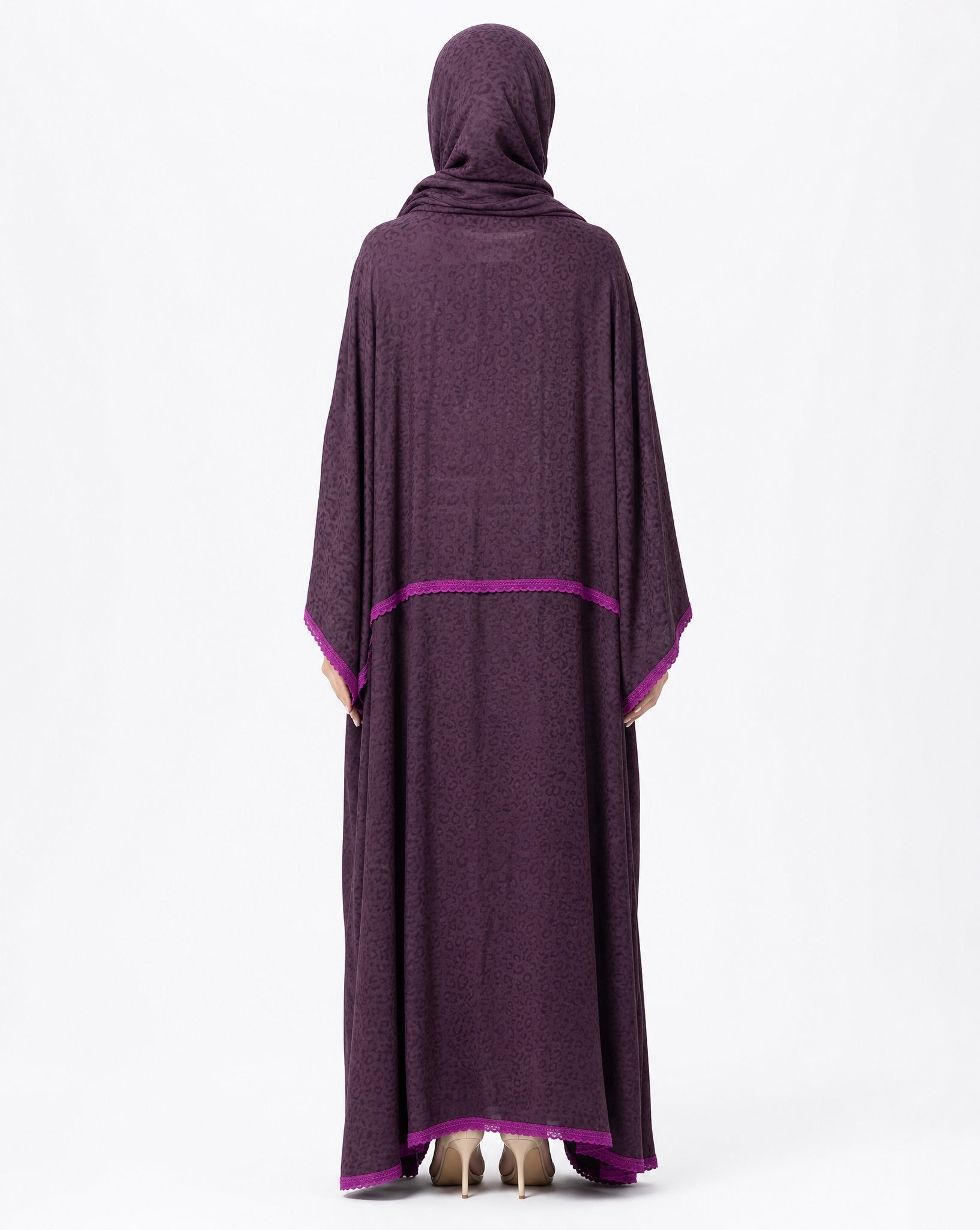 580SU-PUR1-Purple Linen Abaya - SUZAN MUZAFFAR - MIRA Y MANO