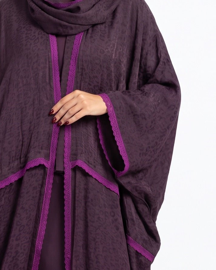 580SU-PUR1-Purple Linen Abaya - SUZAN MUZAFFAR - MIRA Y MANO