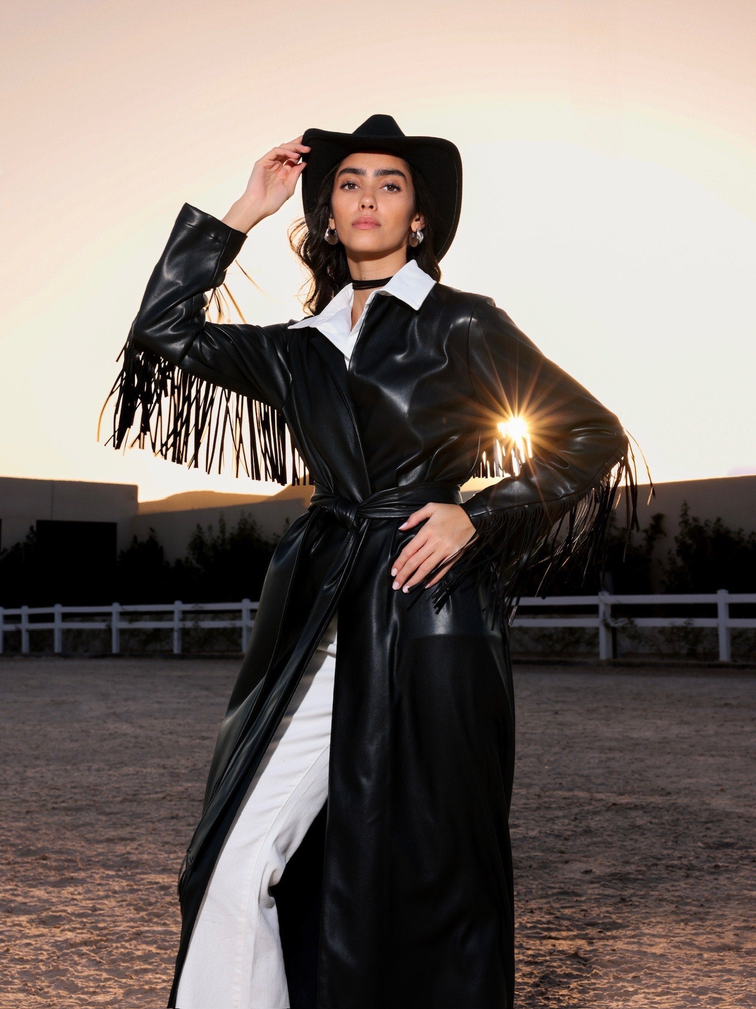 LEATHER - BK ABAYA COAT - TEAL - MIRA Y MANO