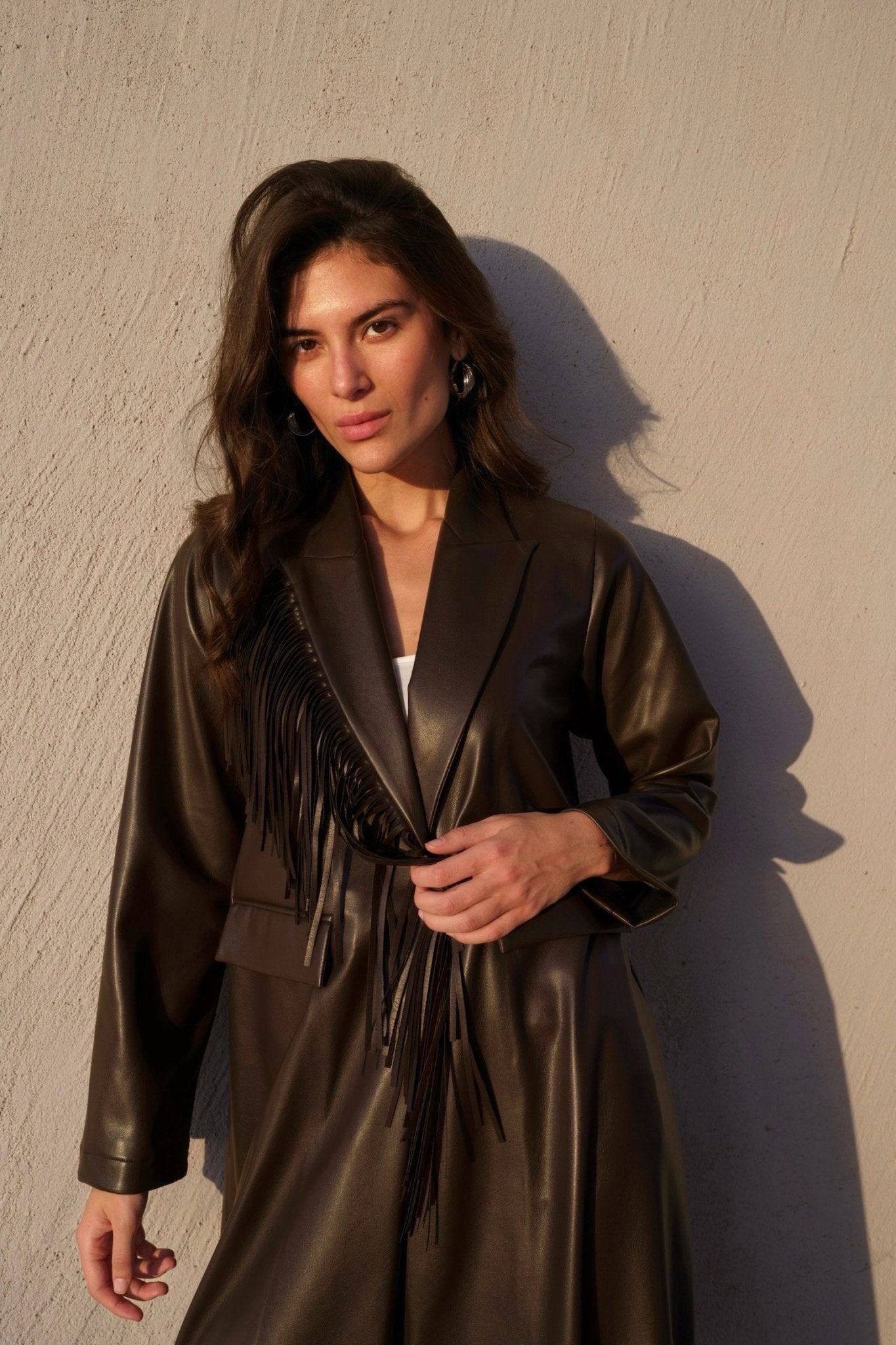 LEATHER - BR ABAYA COAT - TEAL - MIRA Y MANO