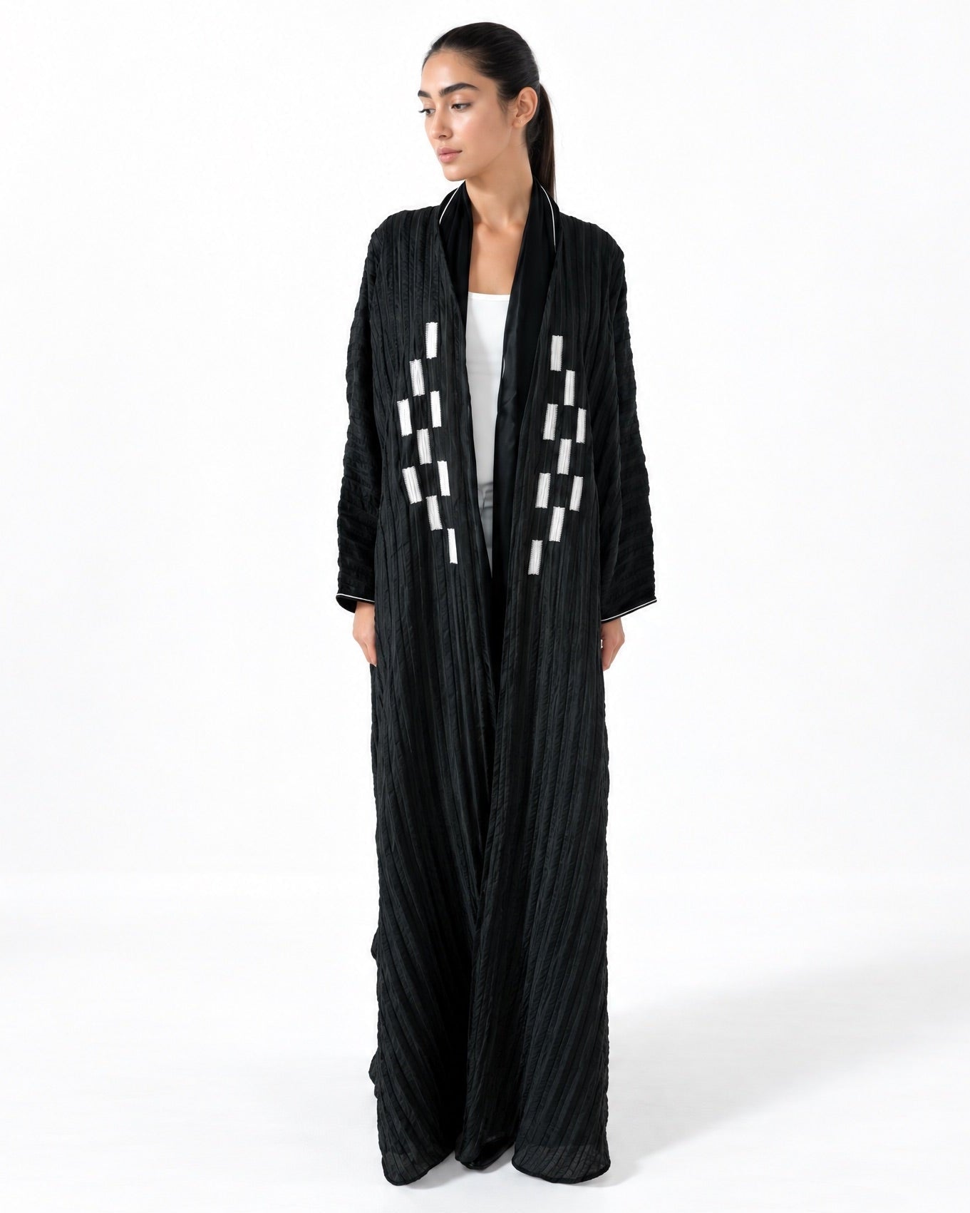 OBLONG-BK - Black Jacquard Abaya - TEAL - MIRA Y MANO