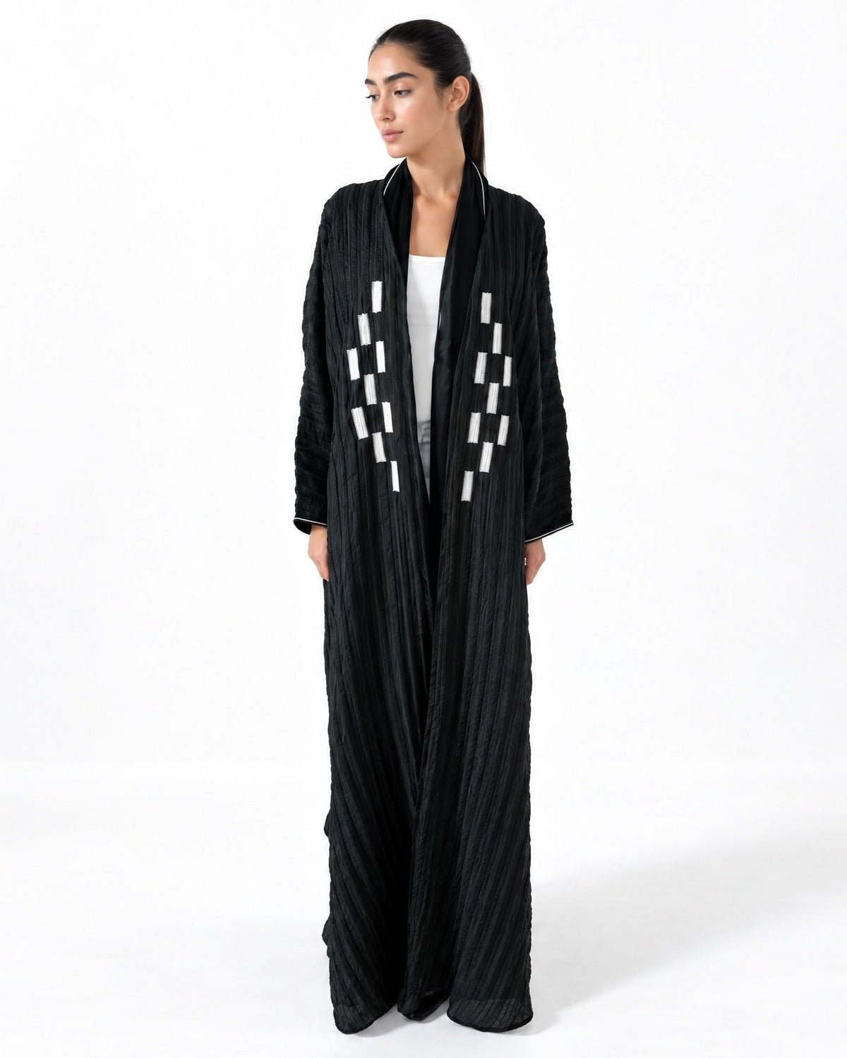OBLONG-BK - Black Jacquard Abaya - TEAL - MIRA Y MANO