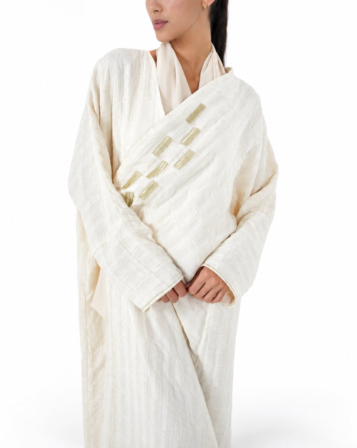 OBLONG-C - Ivory Jacquard Abaya - TEAL - MIRA Y MANO